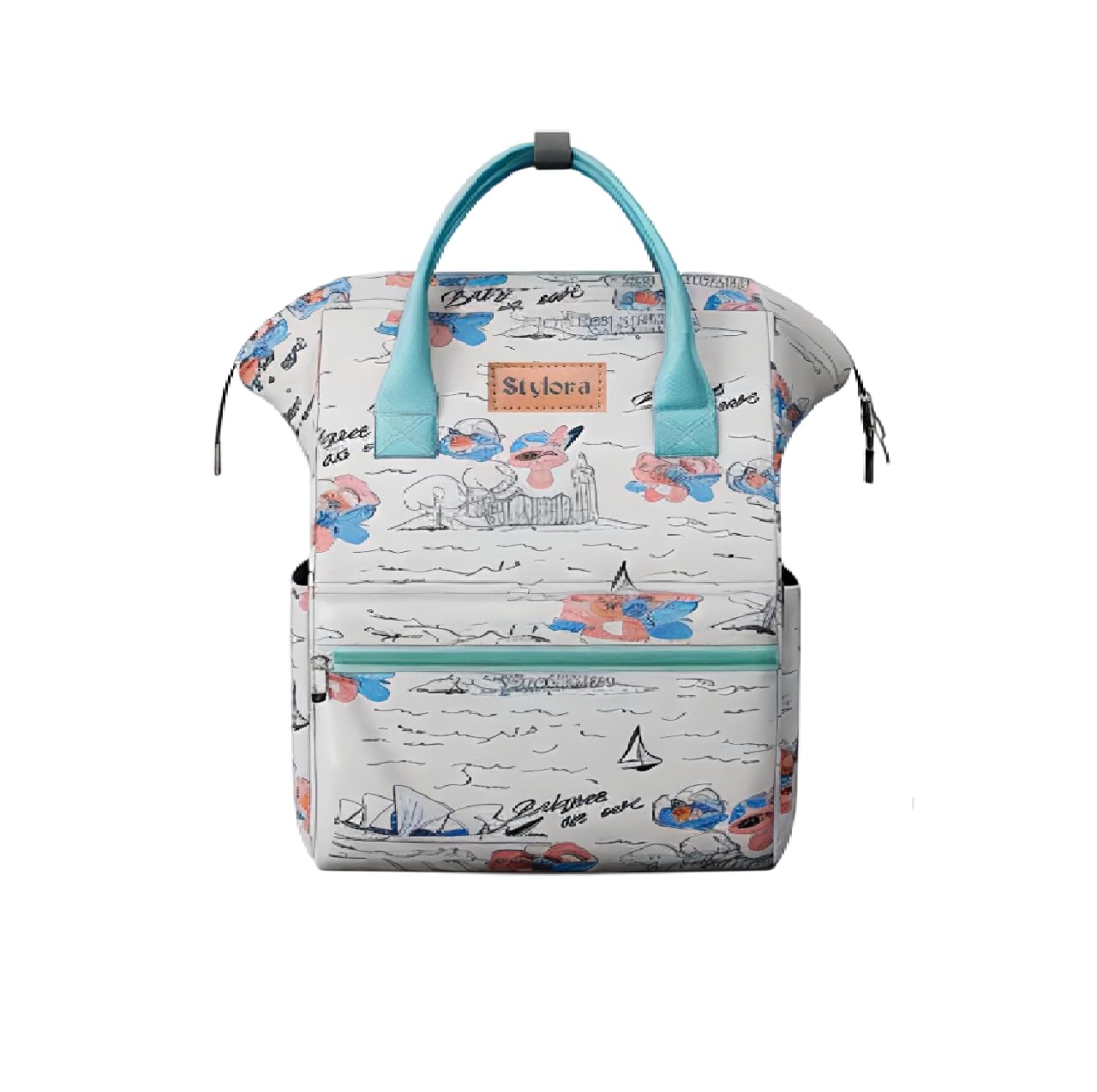 Premium Baby Diaper Bag Backpack | Spacious Waterproof Travel Bag with Multiple Pockets | Lightweight Fabric Organizer for Mothers and Newborn Essentials Use (White and Green)-image-22