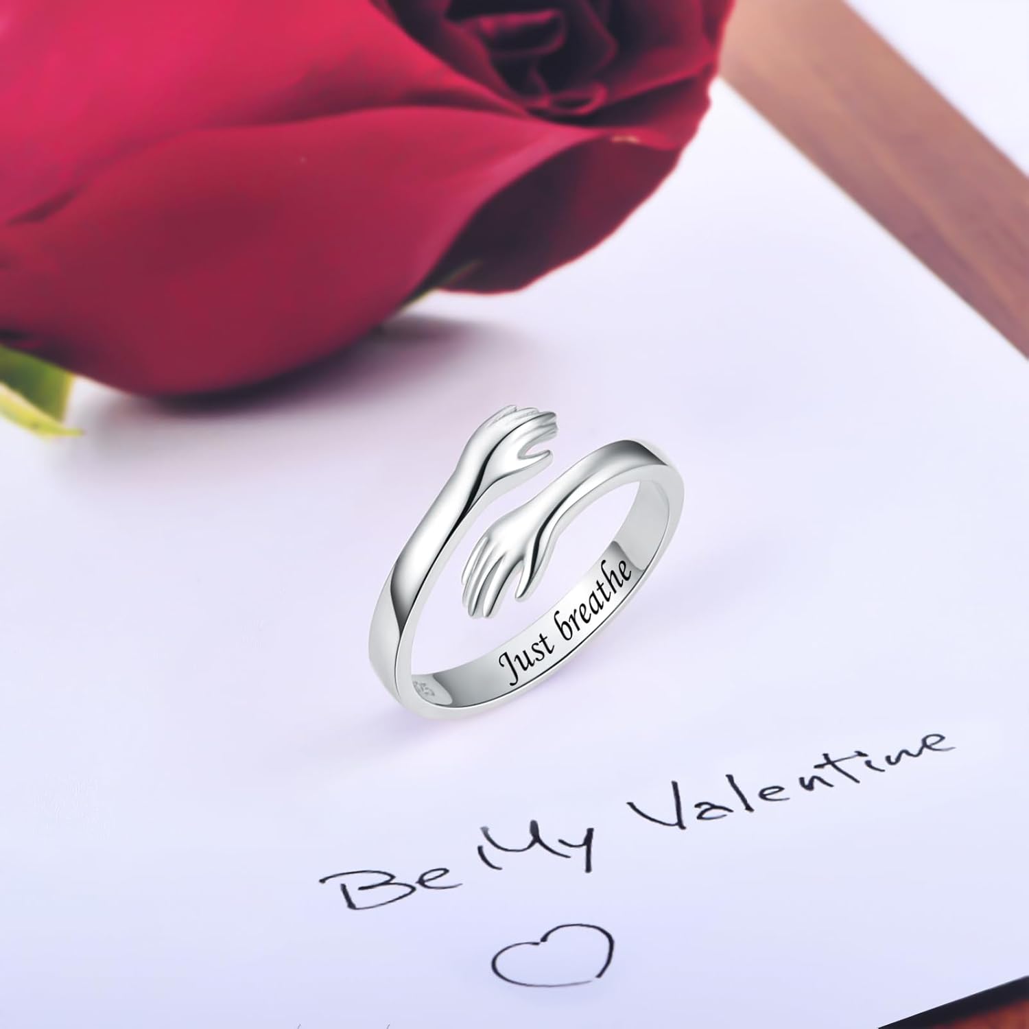 Hug Rings for Women Sterling Silver Adjustable Ring for Women Daughter Hand Ring Jewelry for Birthday Gifts Valentines Gifts Holiday Gift for Women Teen Girls