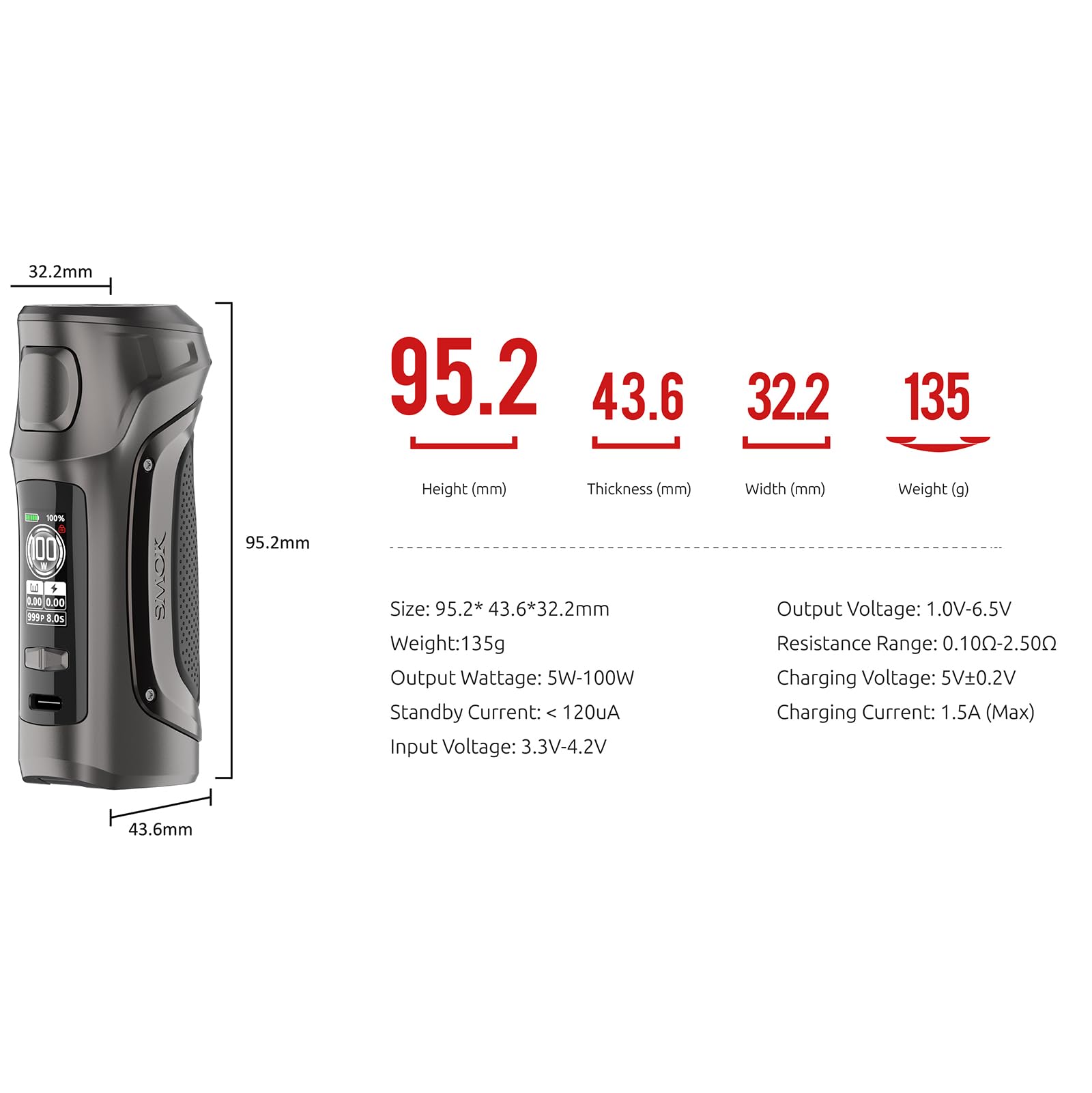SMOK Mag Solo Mod Kit 100W T-Air Tank 5 ml 21700 18650 ohne Akku Schwarz | TA 0,2 Ohm und 0,4 Ohm Coils, auslaufsicheres Top-Fill-System, TFT-Display, USB-C-Laden, ohne Nikotin