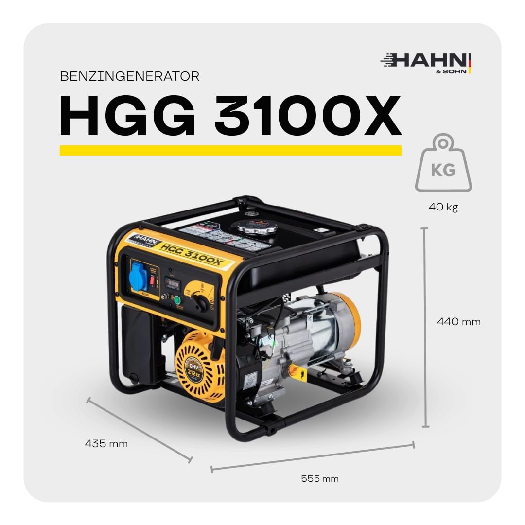 Generatore di corrente a benzina, 2,8 kW/3,3 kW, generatore di corrente silenzioso e portatile, unità di emergenza con AVR, durata 8 ore (con carico del 50%) e serbatoio da 9 l per casa, campeggio e