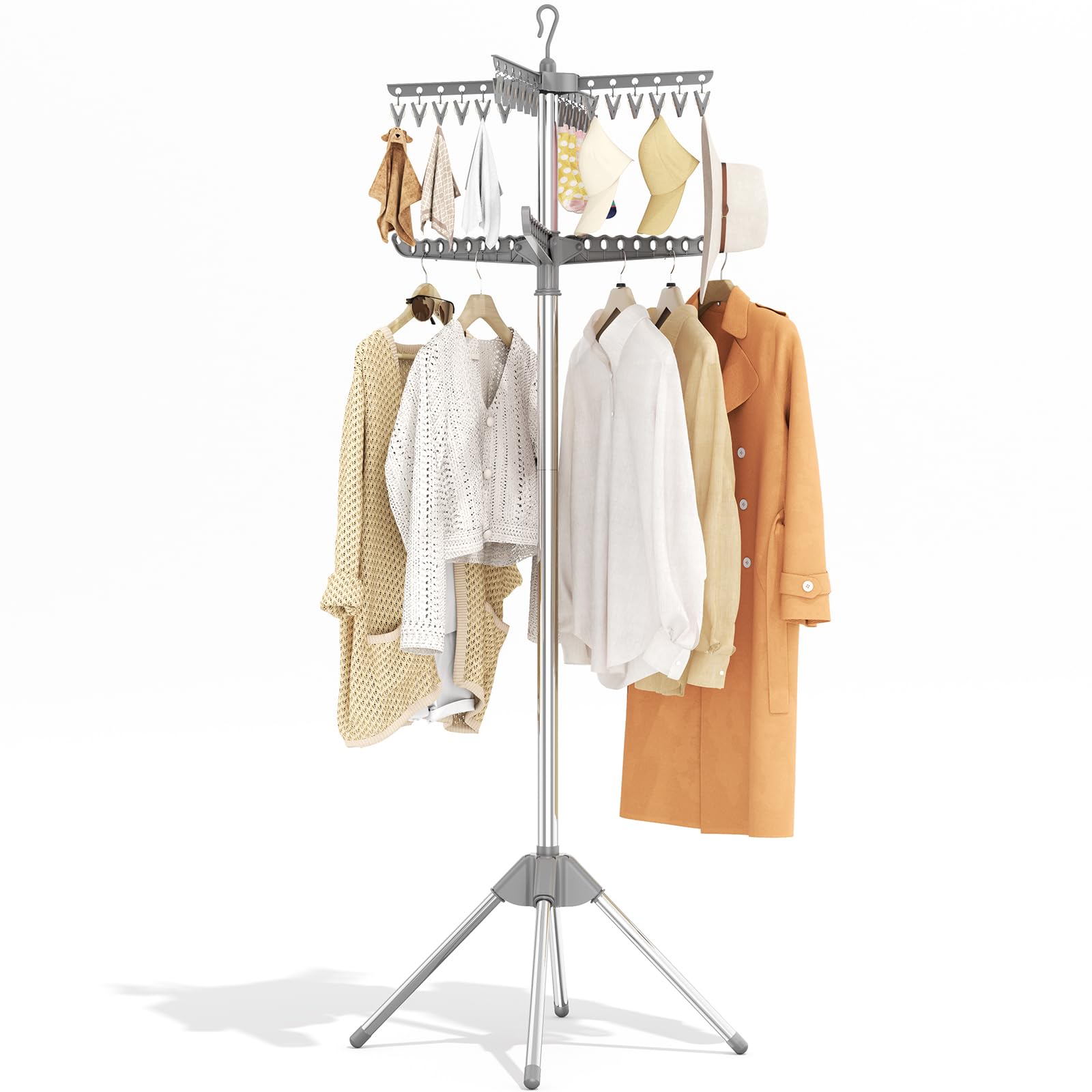 KINGBOARD 360° Rotatable Clothes Airer, Freestanding 6-Arm Space Saving Garment Laundry Drying Rack for Bedroom Bathroom Balcony, 63.5×63.5×183cm
