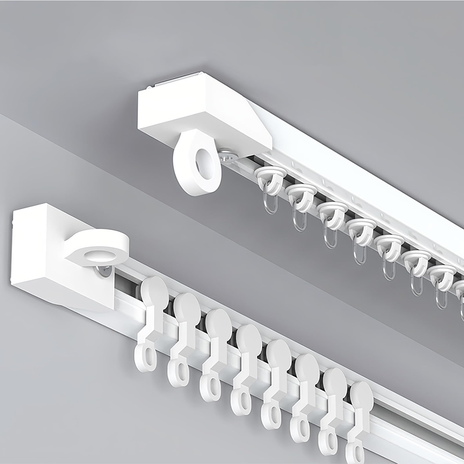 Cmjymx White Self Adhesive Curtain Track, Curtain Rod For Windows Ceiling Or Wall Mount, 2.3-19.7Ft Silence Curtain Rails, No Drill, Screws Or Tools(160Cm/5.24Ft(2 * 80Cm))