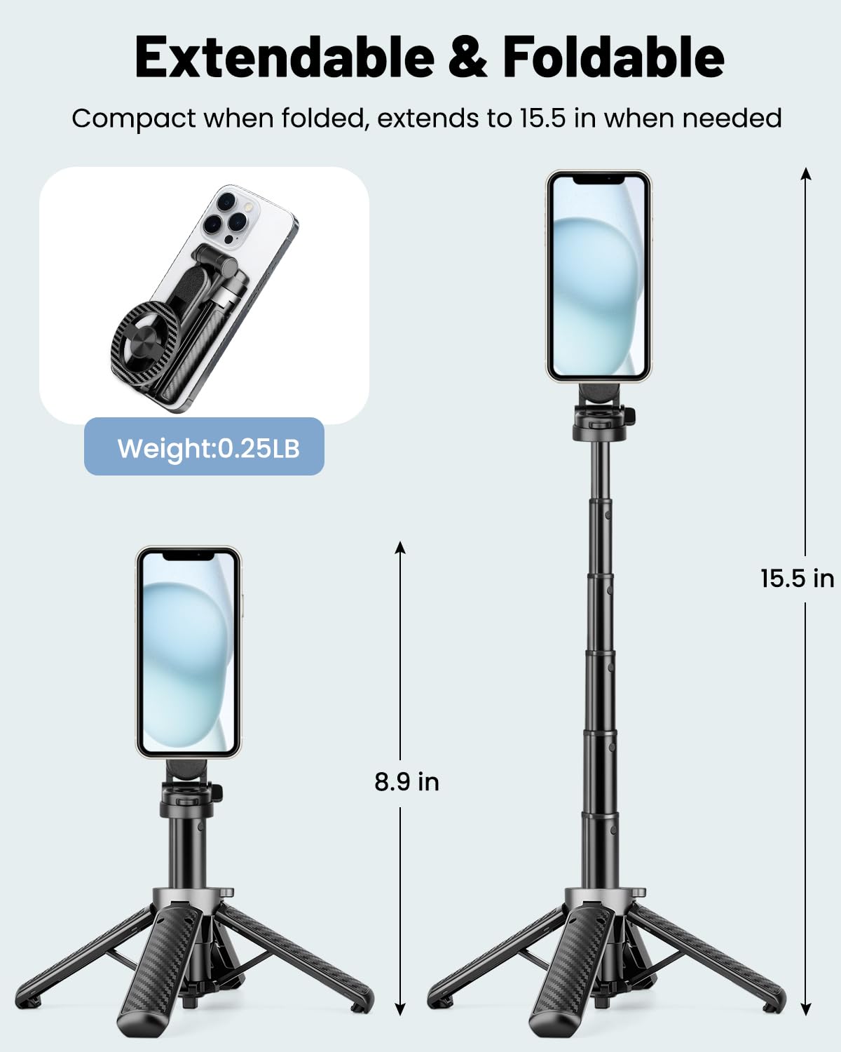 Victiv Magnetyczny statyw do telefonu, ultraprzenośny mini kijek do selfie z odłączanym pilotem i pierścieniem magnetycznym, kompatybilny z iPhone'ami 17/16/15/14 Pro Max Mag-Safe, Samsung, Huawei