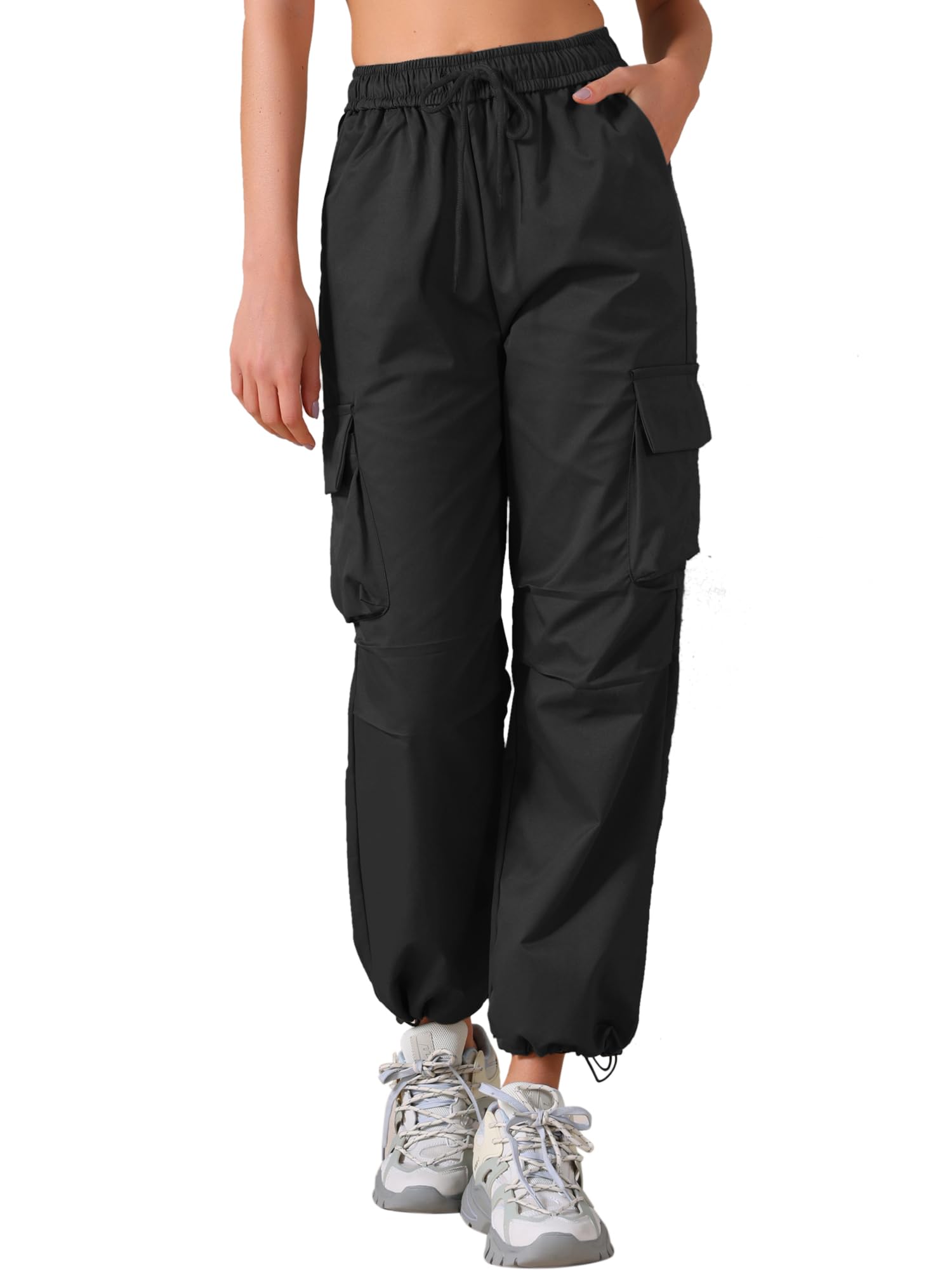 Allegra K Damen Y2K Streetwear Baggy Hohe Taille Multi Taschen Sport Lange Jogginghose Cargohose