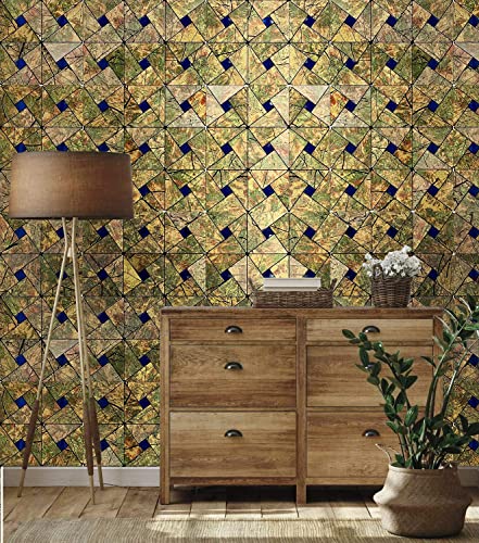 Xuaniny 10-Sheet Peel And Stick Metal Backsplash Tiles, Self Adhesive Triangle Multicolor Aluminum Mosaic 3D Wall Sticker For Living Room Bedroom Decor (10 Sheets, Printed Red And Green Maple Leaf) #TOP2