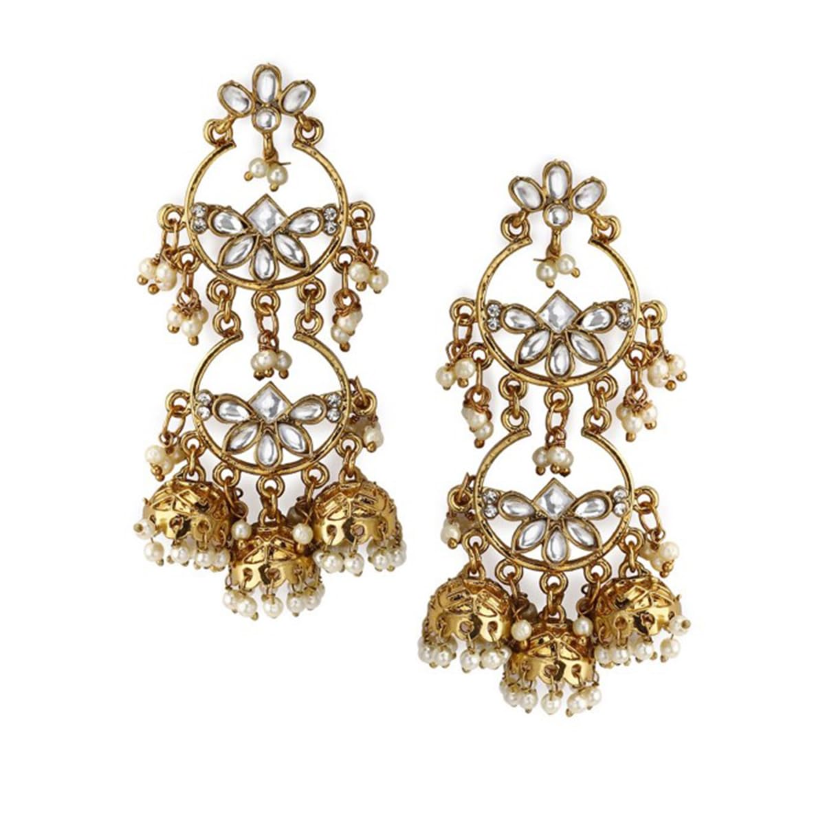 rubans Women's Gold-Plated Silver-Toned Kundan Classic Jhumkas-picture-26