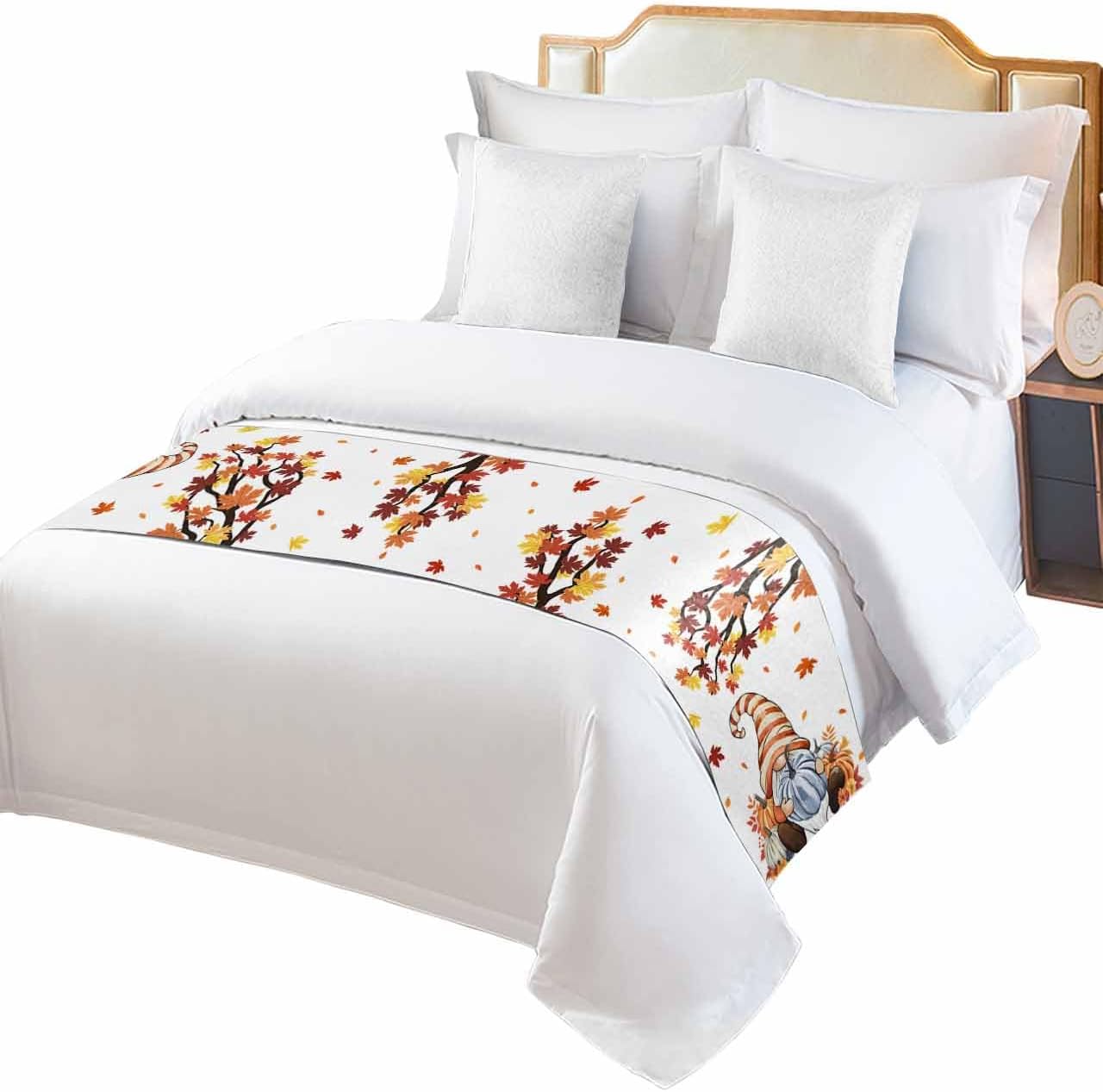 Thanksgiving Bed Runner Scarf Thanksgiving Scarecrow Pumpkin Sunflower Black Bedding Scarf Decorative Bed Runners Cover for Home Bedroom Hotel Wedding Room Bed Scarf for Foot of Bed King 102x20in