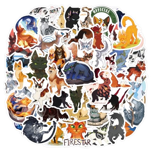 JSYAVG 60pcs Cool Warriors Cat Stickers for Girls Kids Teens Adult,Waterproof Vinyl Warriors Cat Decal for Water Bottle Skateboard Guitar Travel Case Bike Laptop Car Bumper Luggage Phone