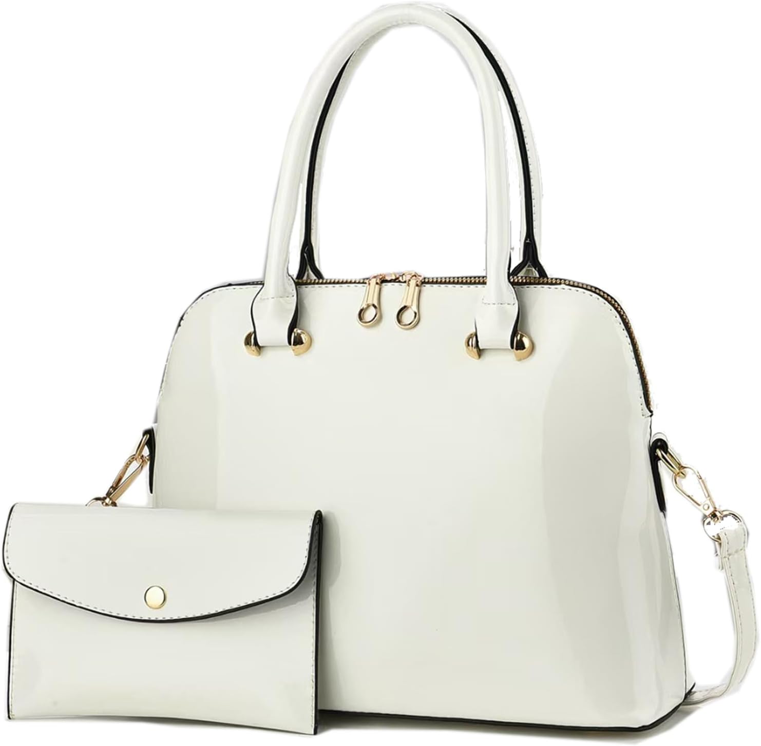 Patent Leather Handbags Shiny Shoulder Bag Elegant Top-handle Purse Come with MINI Clutch for Women