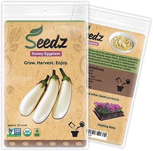 Organic Eggplant Seeds, APPR. 30, Snowy Eggplant, Heirloom Vegetable Seeds, Certified Organic, Non GMO, Non Hybrid, USA