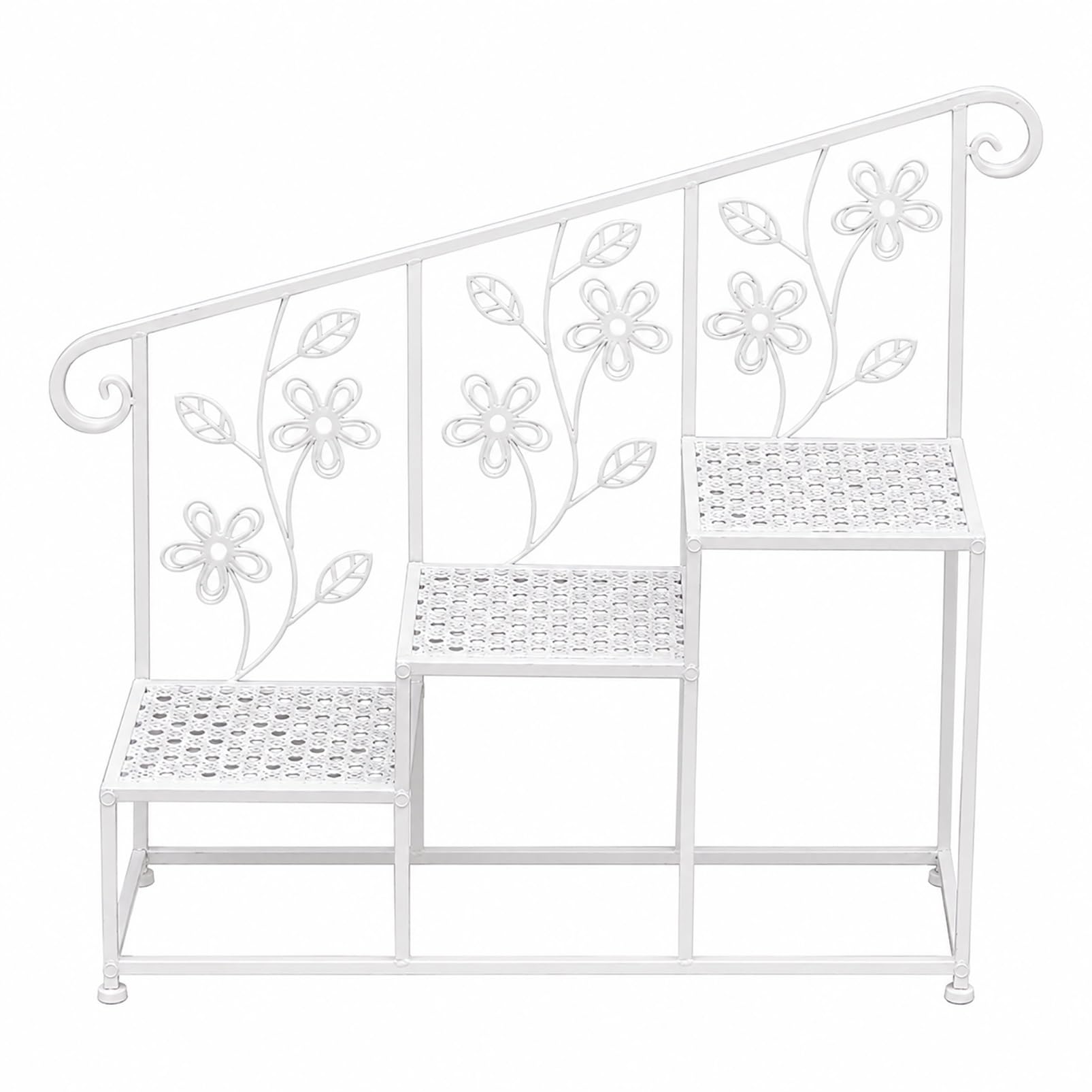 3-poziomowy Schodkowy Kwietnik, Metalowy Stojak Na Doniczki Na Balkon, Ogrodowy Regał Z Kutego Żelaza, Ozdobna Półka W Stylu Antycznym Na Taras I Do Ogrodu(White,Right)