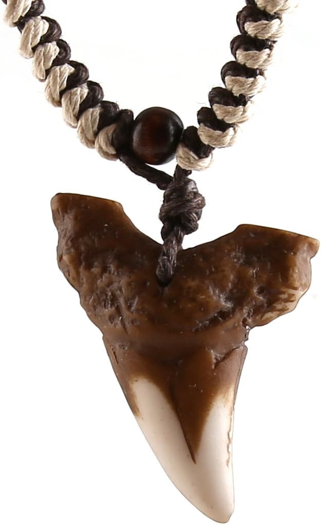 HZMAN Hawaiian Shark Teeth Resin Pendant - Adjustable Cord Surfer Necklace - Cool Surfer Hawaiian Beach Style Jewelry
