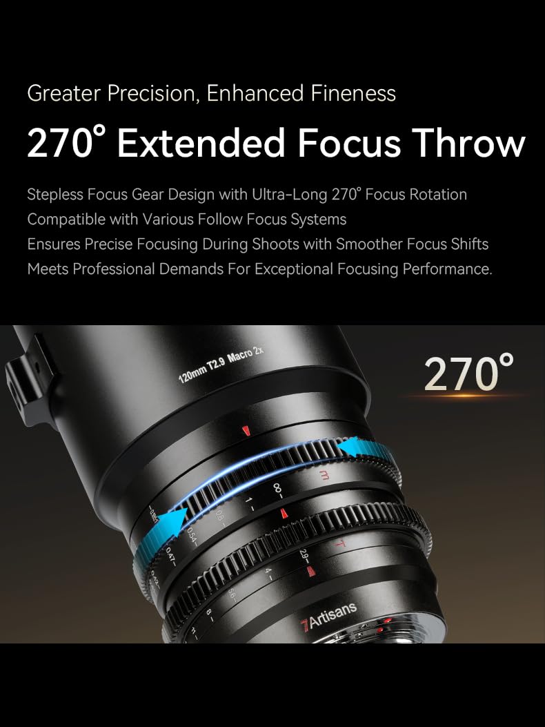 7artisans 120mm T2.9 Macro 2X Cine Lens, Full-Frame, 270° Extended