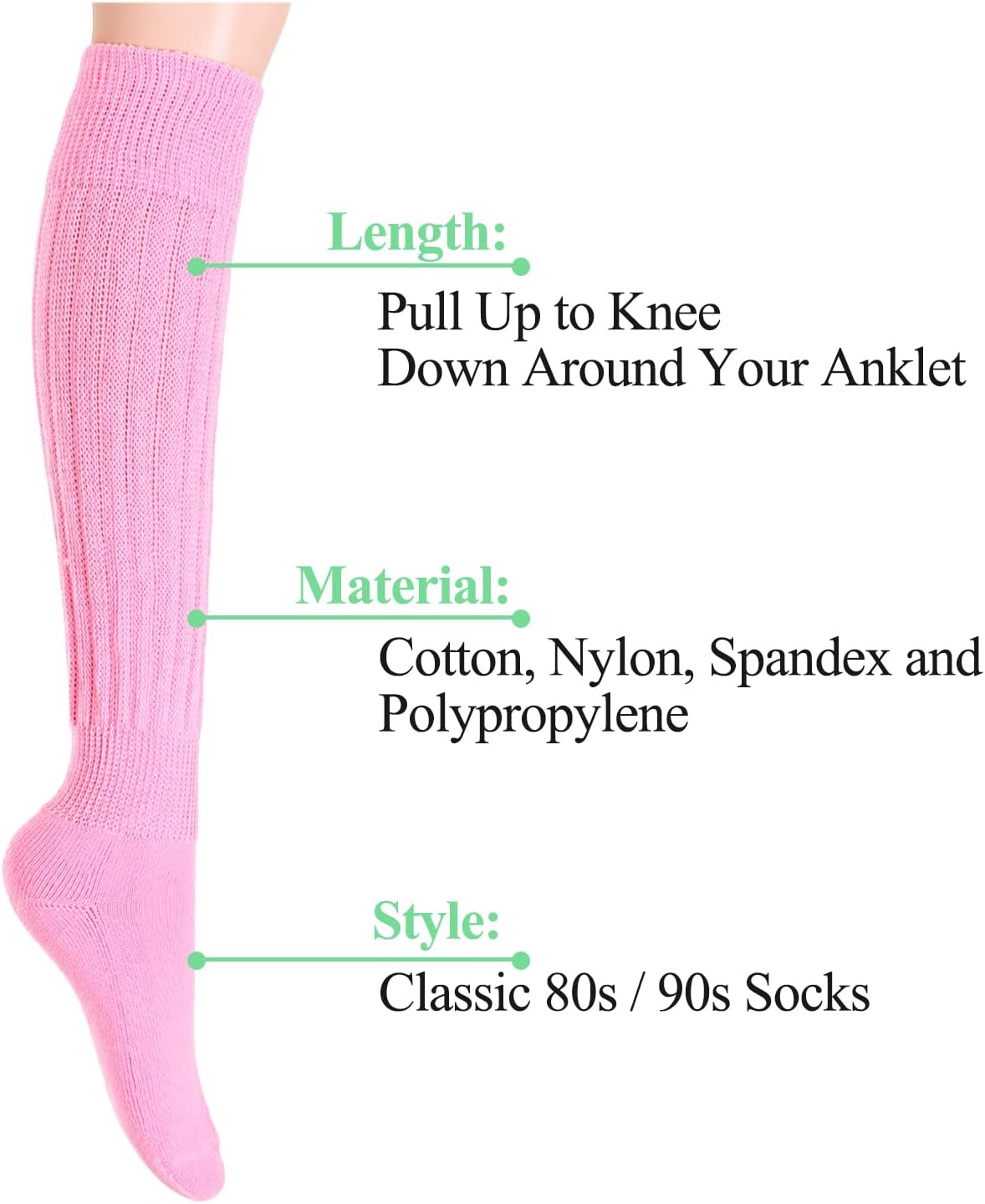 Slouch Socks for Women - Green Purple Long Boot Stack Socks, Orange Yellow Pink Blue Gifts - Image 3