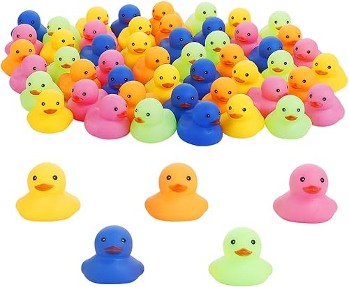 Miniatura 1 de 50 piezas de mini patos de goma multicolor para el baño del bebé, niños chillan y flotan pequeños patos de colores a granel para la ducha de los