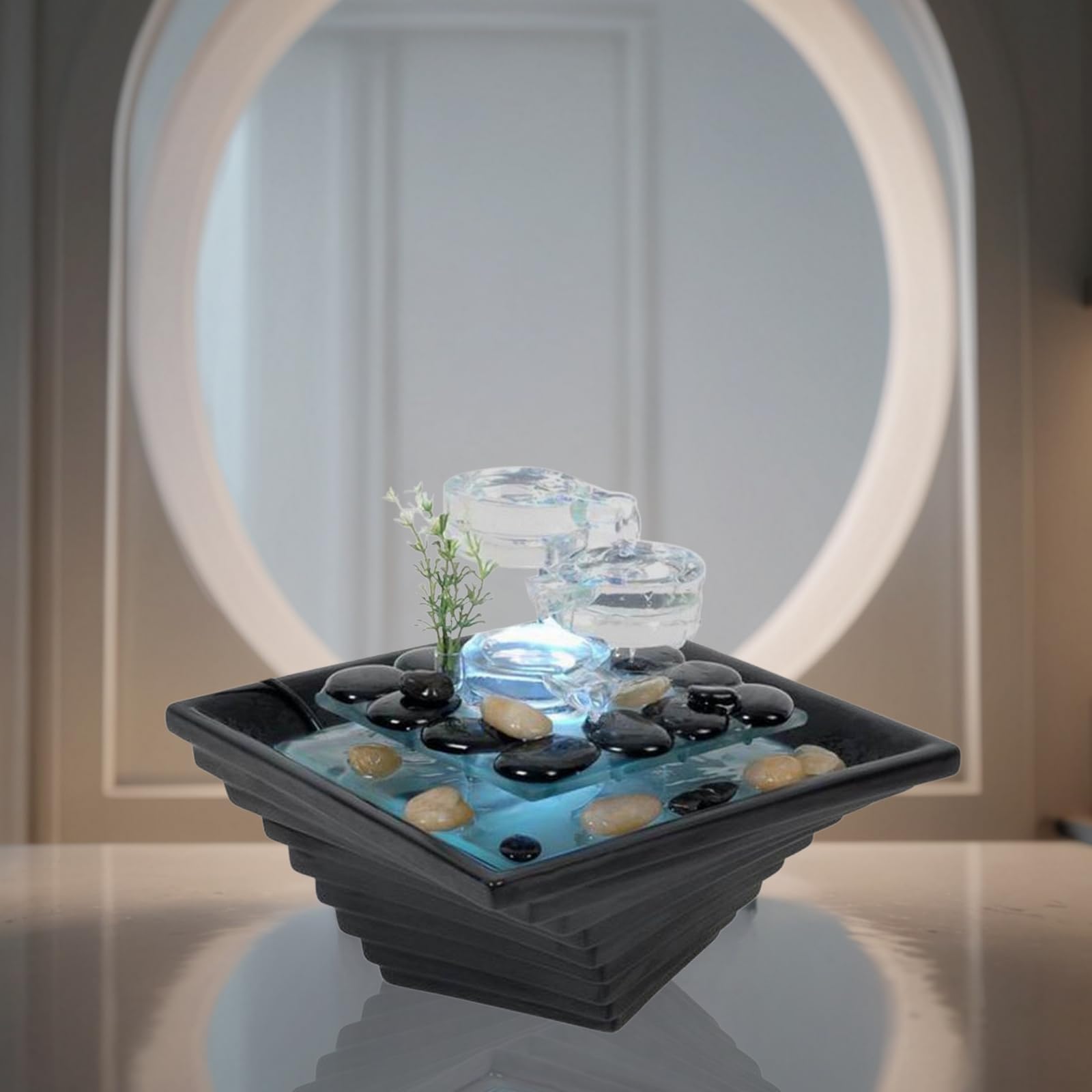 Zen'Arôme Fontanella Decorativa da Interni con Illuminazione LED, in Vetro e Ceramica