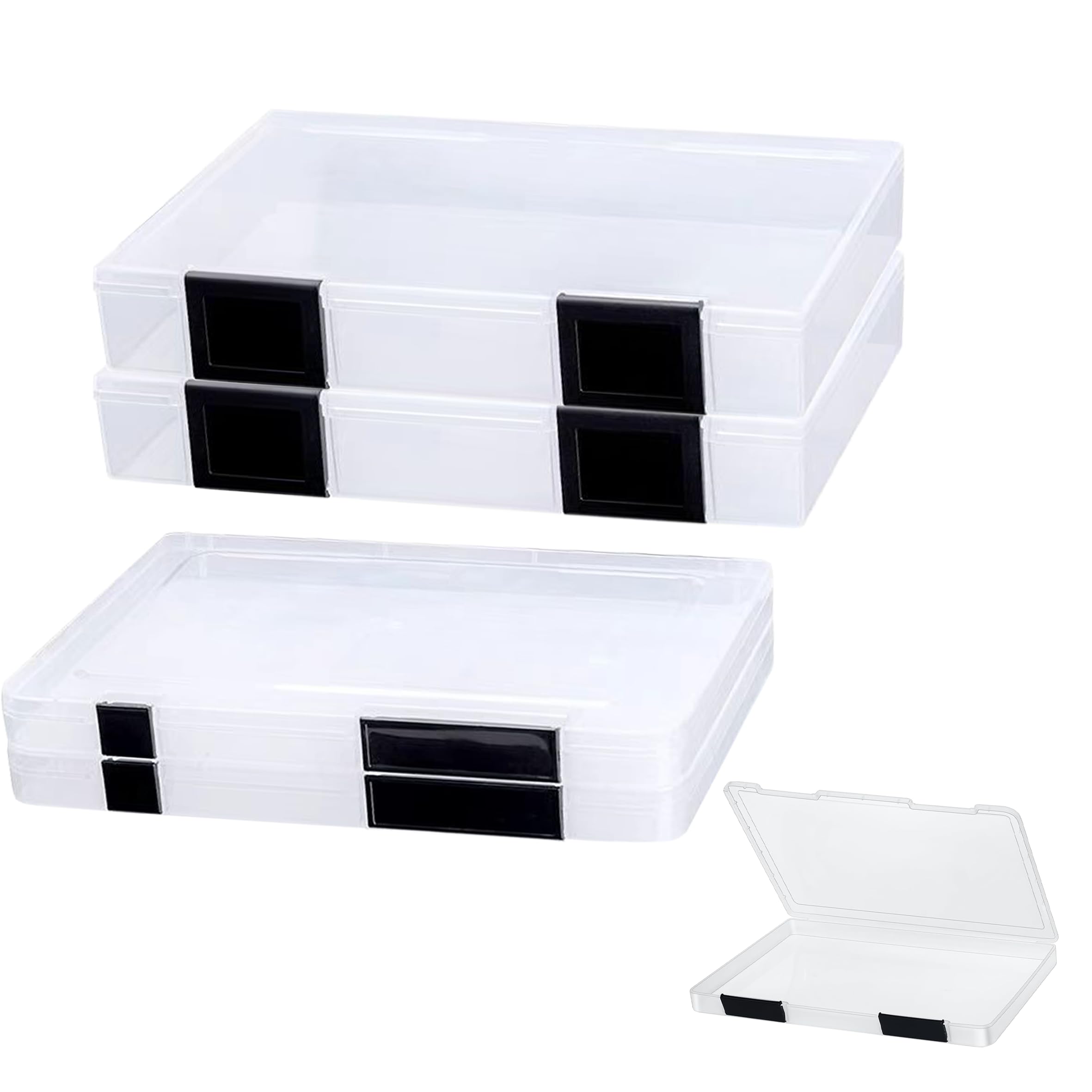 Hylruu 4 Pcs Clear A4 File Portable Project Case, Plastic Storage Box for Letter Paper Scrapbook Paper Storage Boxes