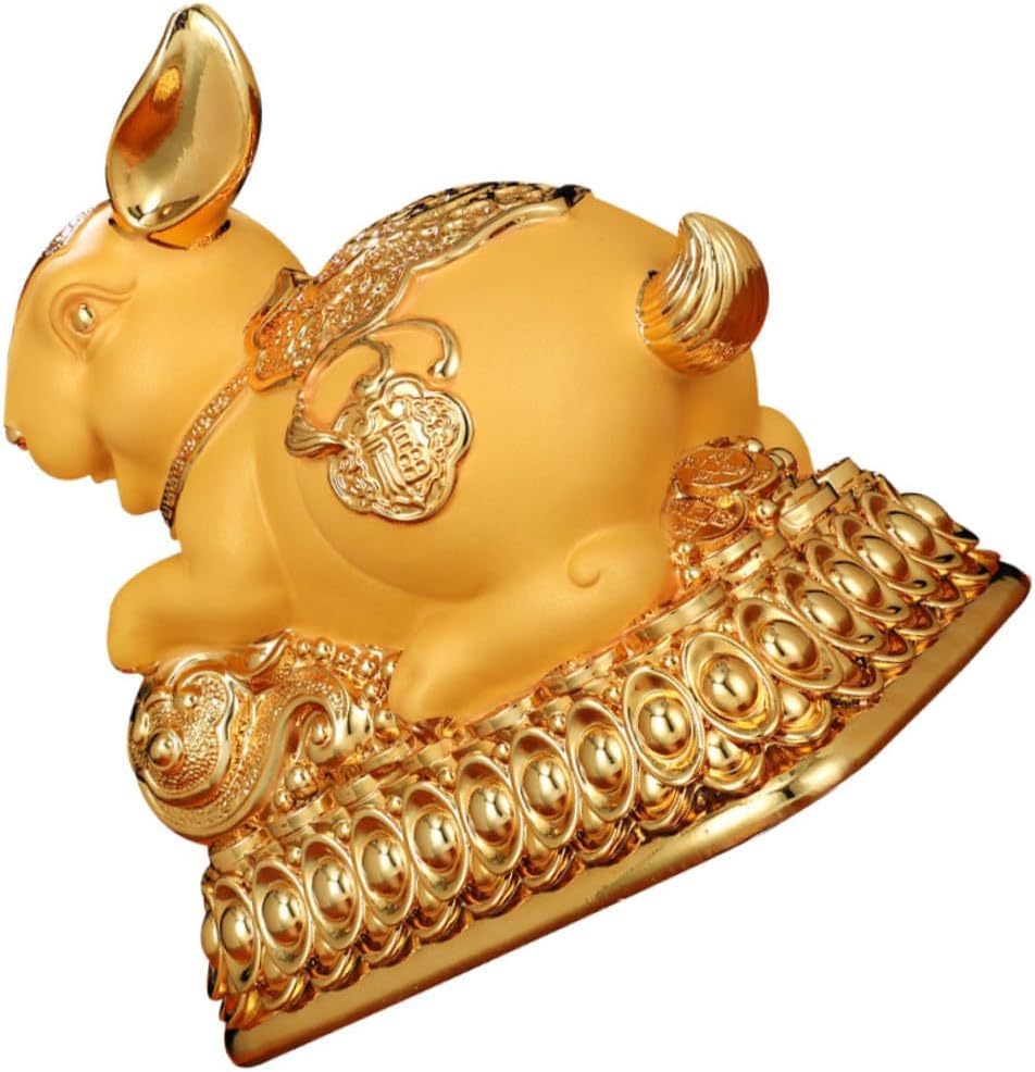 ERINGOGO Rabbit Piggy Bank Money Box for Adults, Small Gold Resin Coins Container, Chinese Zodiac Lucky Rabbit Decor for Home and Office Savings
