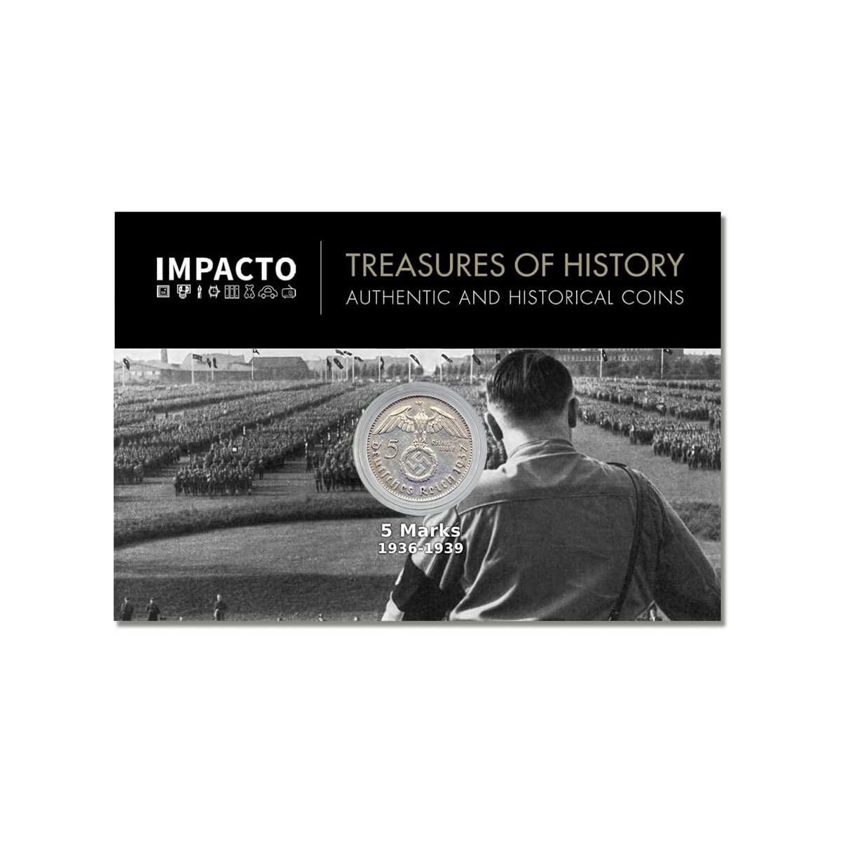 Moneda de plata de 5 Reichsmark | Colección histórica alemana 1936-1939 | 625 plata | Certificado de autenticidad