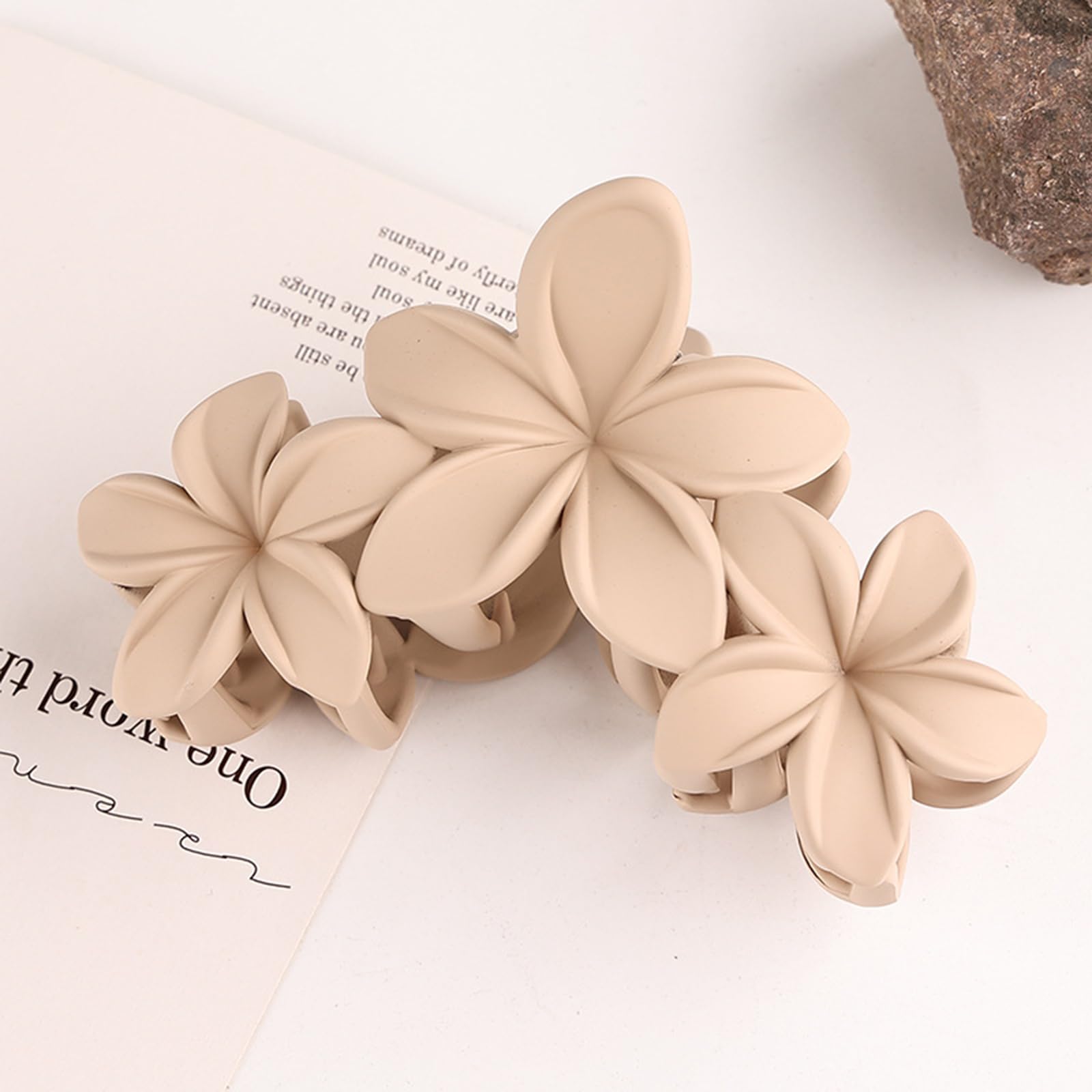 Ling & Bai 4Pcs Flower Hair Claw Big Frosted Clip Cute Strong Hold Headdresses Large Hair Styling Accessories for Women (Black Deep Gray Light Gray Deep Khaki) - Image 4