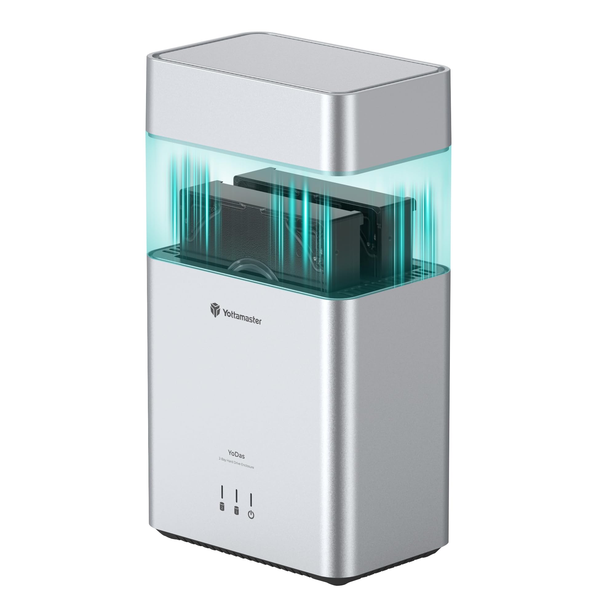 Yottamaster 2 Bay Case per Disco Rigido, 3,5 HDD USB-C 5Gbps, Coperchio Magnetico, Installazione Senza Attrezzi, Fino a 24TB × 2, Ventola da 60 mm, Funzione di Sospensione Automatica (senza RAID)