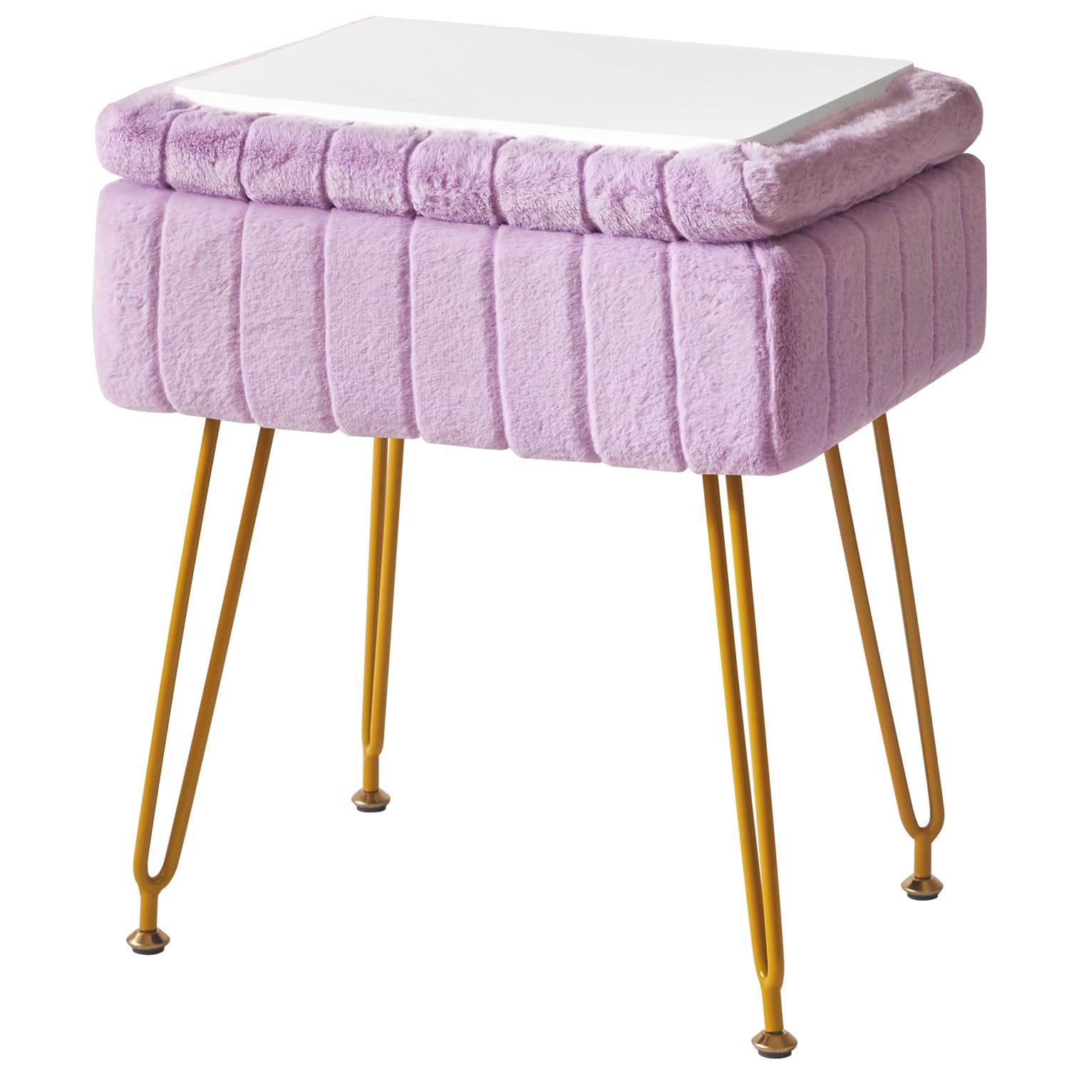IBUYKE Taburete de Terciopelo con Almacenamiento, Otomano, Mesa Lateral, 4 Patas Metálicas, Antideslizante, Púrpura