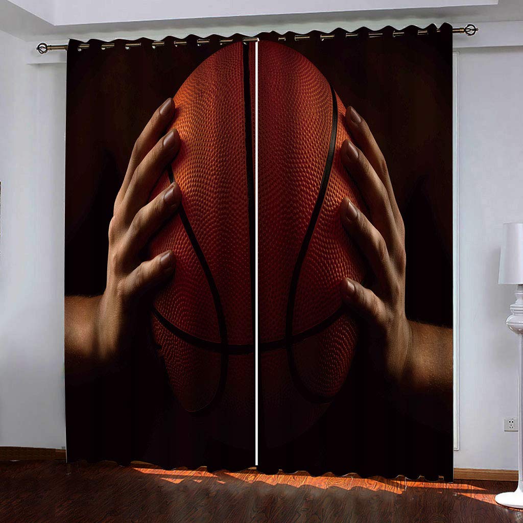 Rideaux occultants pour chambre enfant et adulte motif basket noir isolant thermique 2 pièces