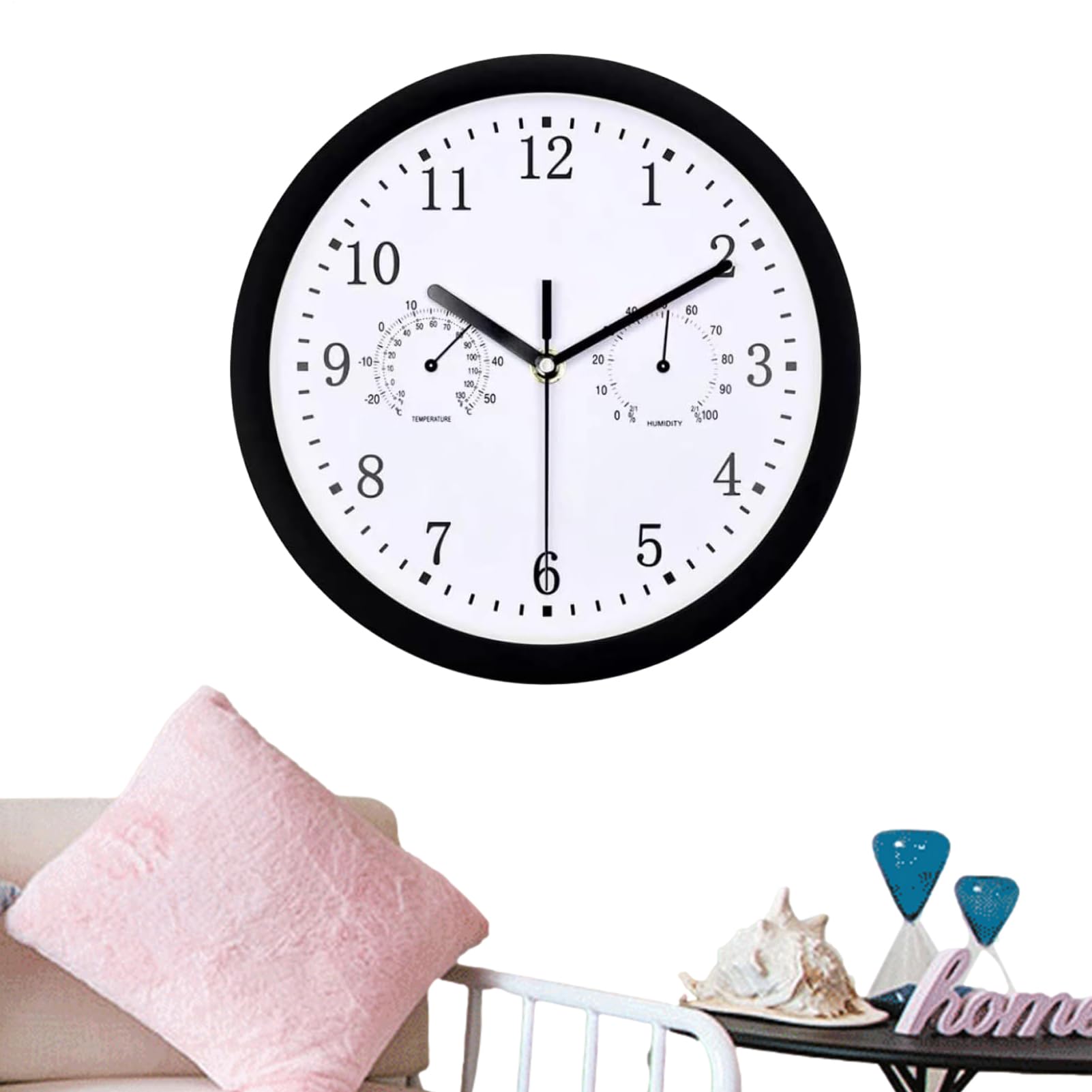 Reloj de pared exterior para exteriores, 25 x 25 cm, resistente a la intemperie, con termómetro e higrómetro, para terraza, balcón, jardín, decoración del hogar