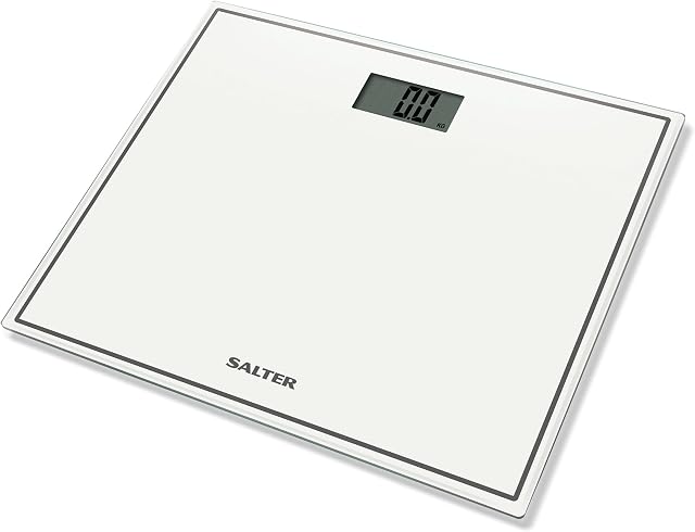 Salter 9207 WH3R Compact Electronic Bathroom Scale, Digital Easy Read Display, Step On Activation, Toughened Glass Platform Body Weighing Scales, Max. Weight 150 KG/330 lbs, 15-Year Guarantee, White
