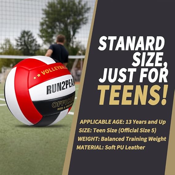 RUN2PEAK Volleyball Ball Official Size 5 Training Practice Volley Ball Black and Red