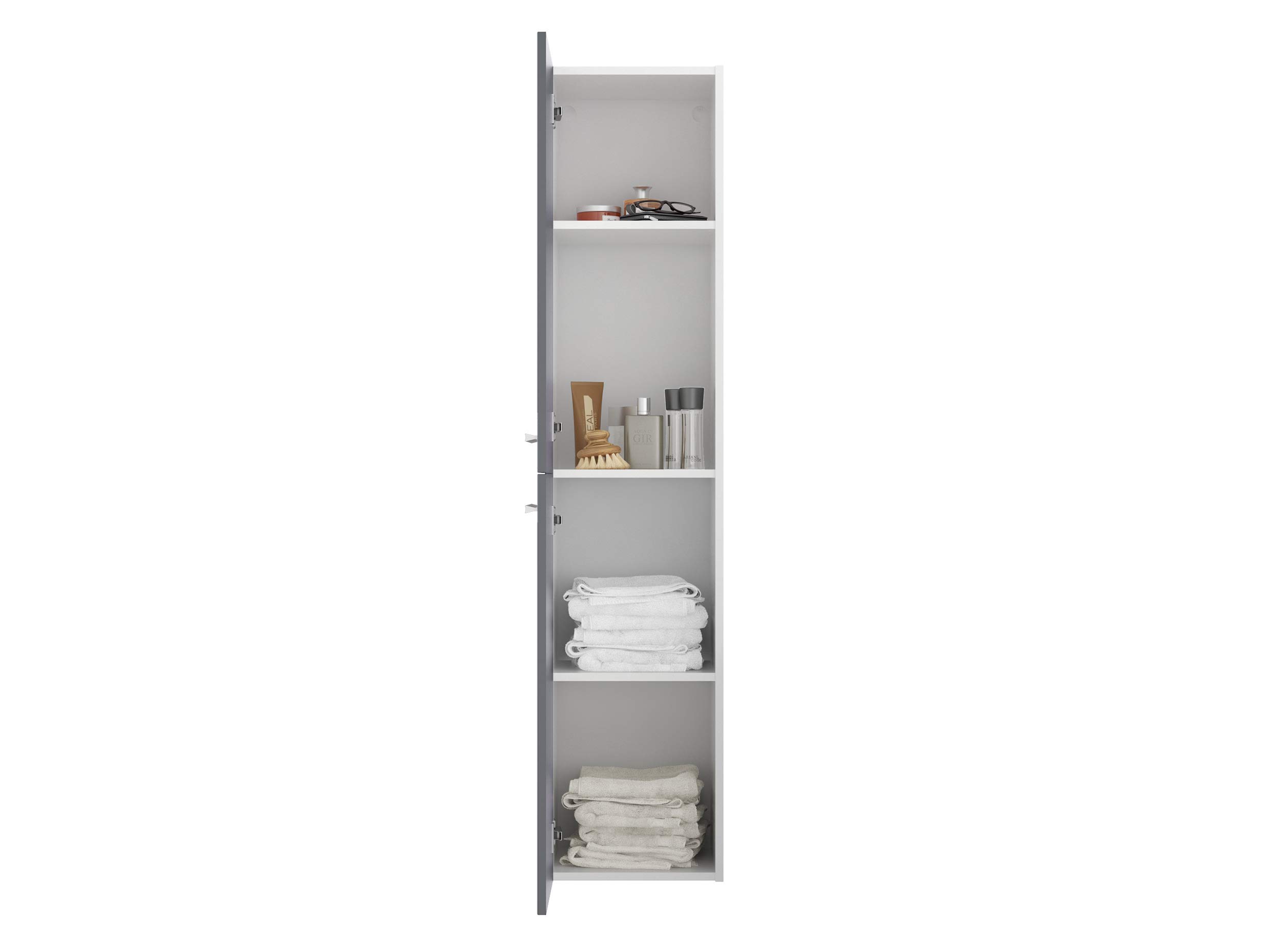 Sieper I Libato Hochschrank für Badezimmer 35 x 160 cm hängend viel Stauraum Schmaler Badschrank I Arktisgrau Hochglanz