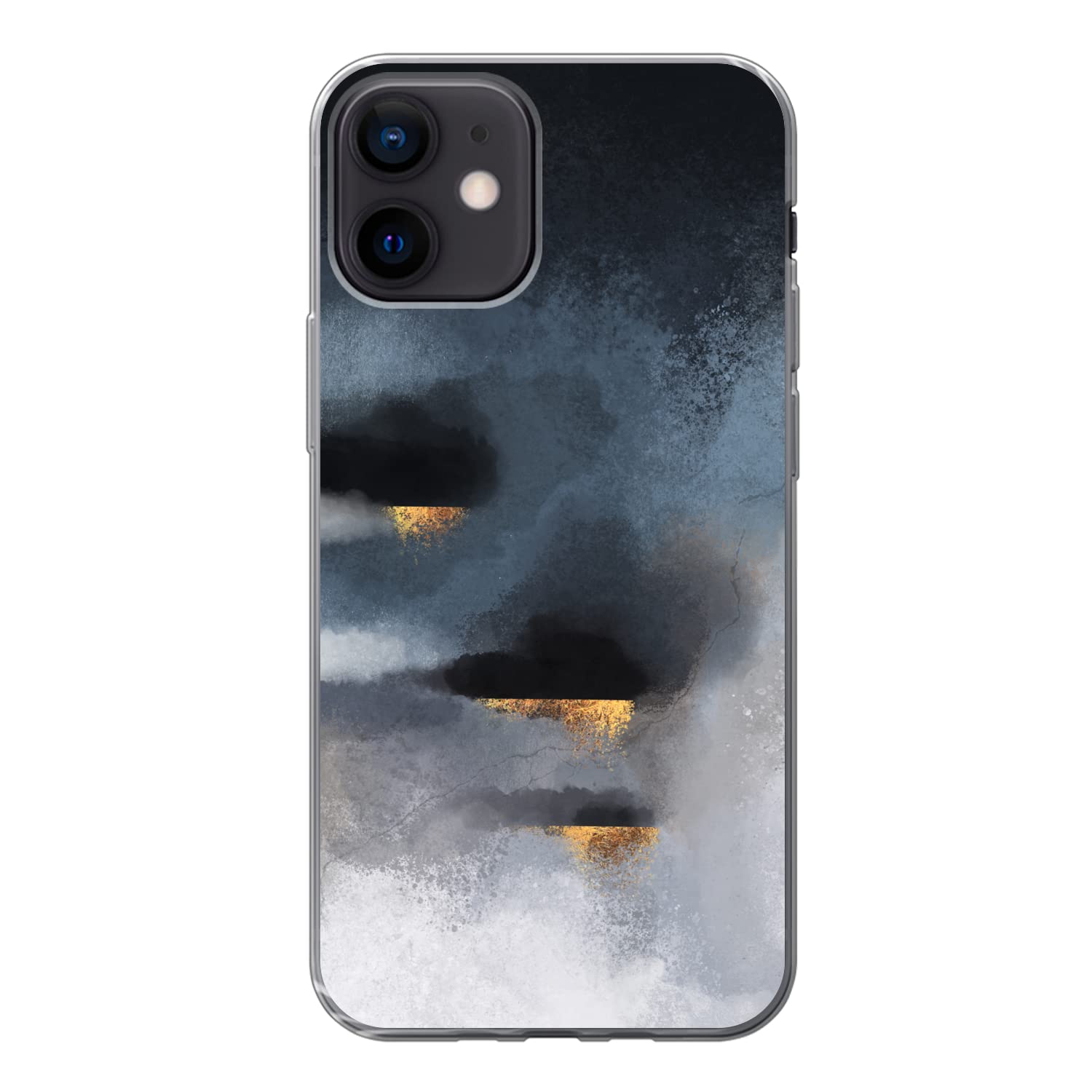 MuchoWow Funda para iPhone 12 - Nubes - Oro - Abstracto - Funda de Silicona/Funda Blanda para teléfono móvil