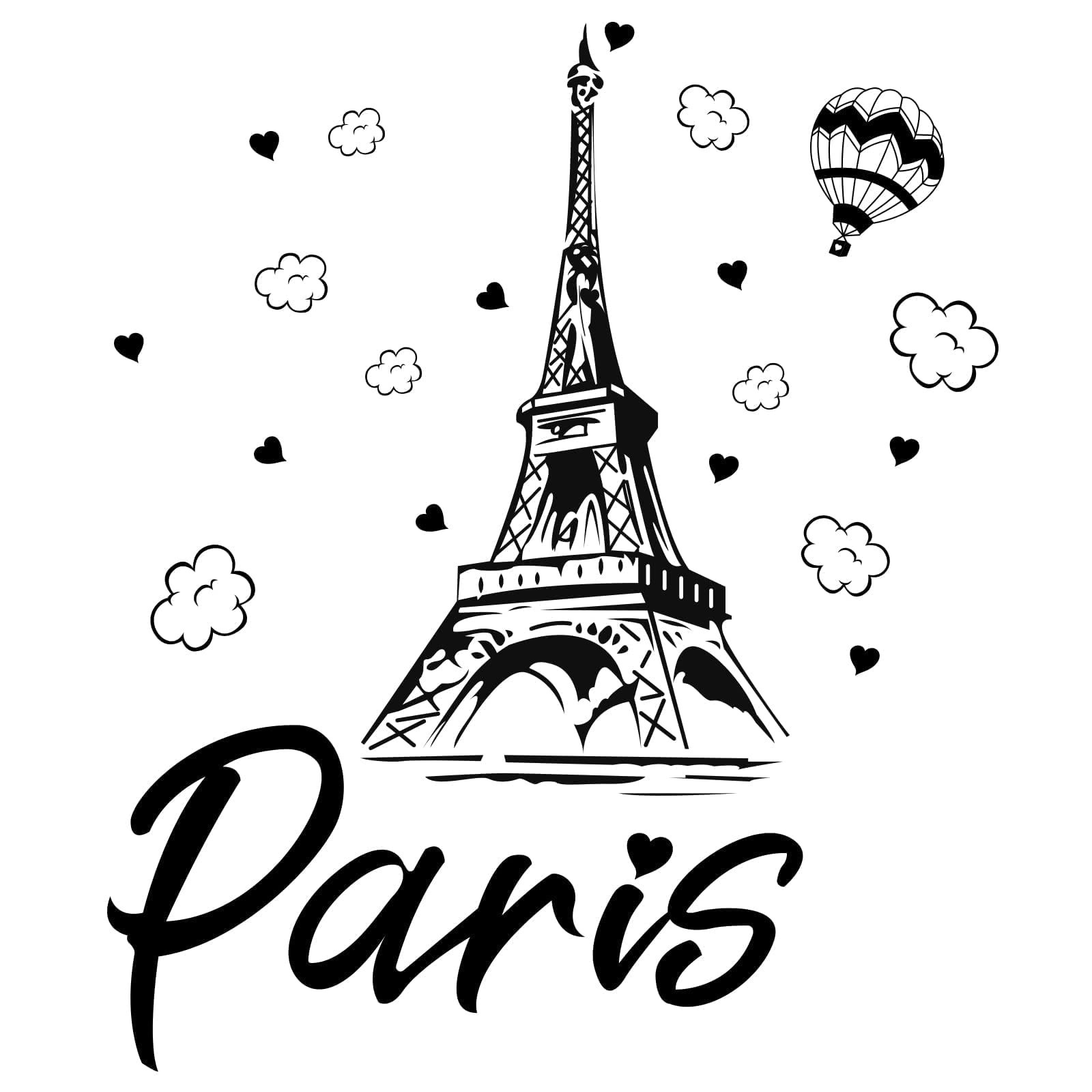 Large Eiffel Tower Wall Stickers Decorations Black Paris Romantic French Big Tower Wall Stickers Decal Balloon Clouds for Bedroom Livingroom Bathroom Kitchen Windows