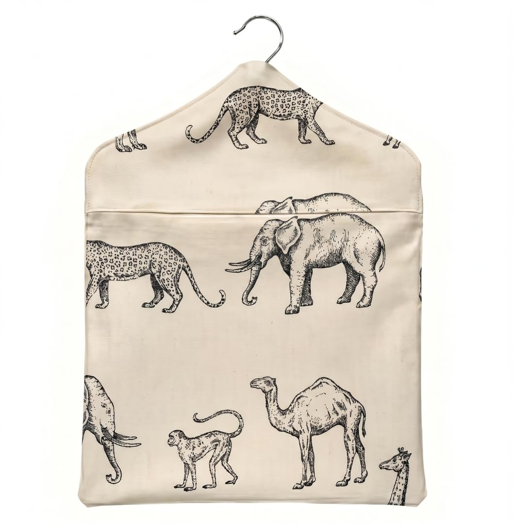 Jolee Fabrics Premium Oilcloth Peg Bags with Wooden Hanger - Large Waterproof Peg Bag, Clothes Clip Storage Perfect for Any Washing Line(Natural Prairie Animals)