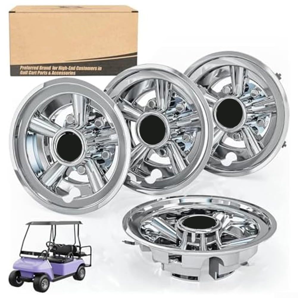Cubiertas de rueda de carrito de acero inoxidable de 8 pulgadas, cubo para EZGO, juego de 4 cubiertas de llantas plateadas, accesorios de repuesto para ruedas de carrito (cuatro)