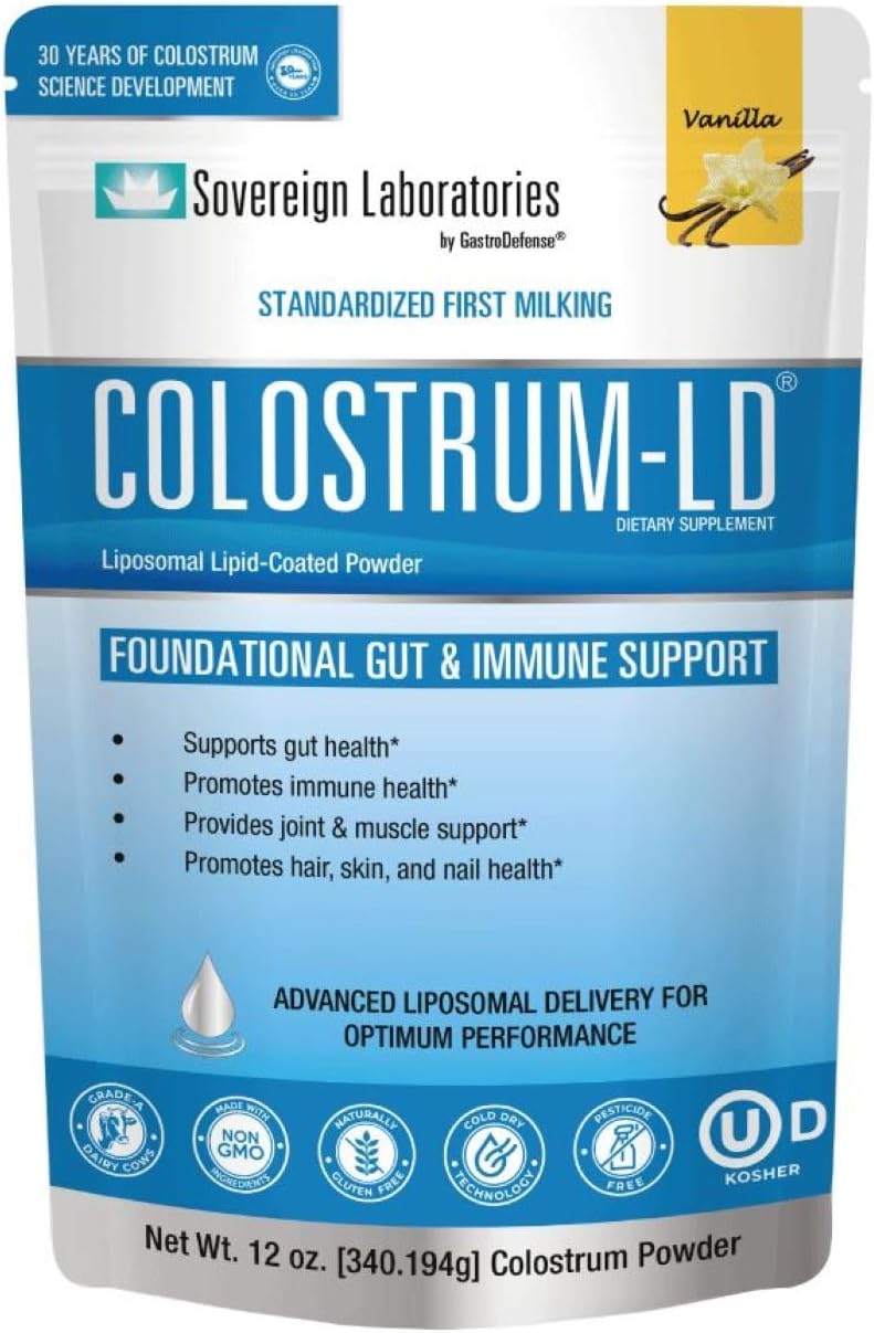 Proprietary Liposomal Colostrum Powder - Immune & Digestive Support - Gluten-Free, Lactose-Reduced - 1500% More Bioavailability - 68 Servings - Sovereign Laboratories - 340 Grams (Vanilla)
