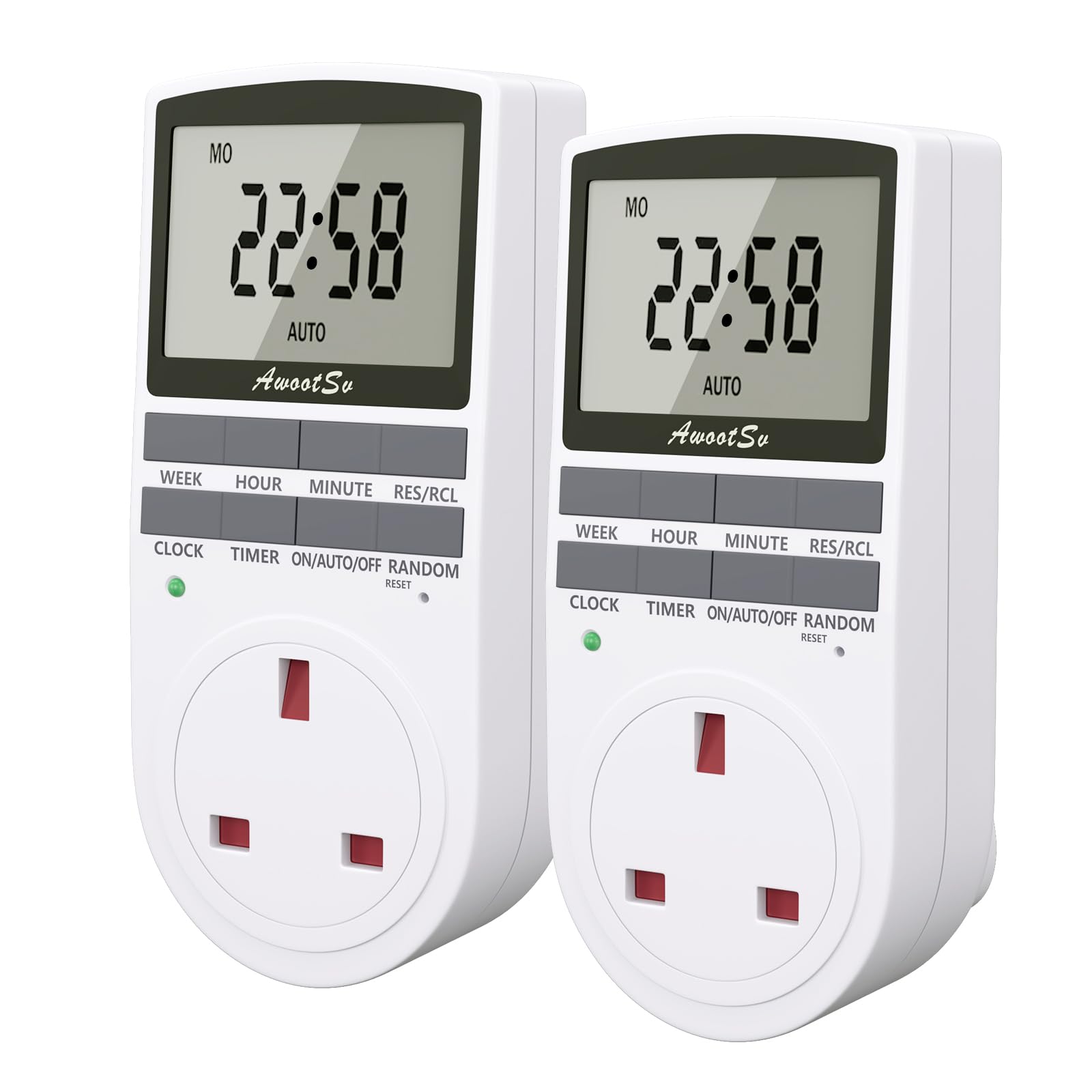 Digital Security Timer Plug Socket Programmable Switch Timer with LCD Display 10 On-Off Repeat Cycle 24 Hours/Weekly Indoor Programs Plug for Lights and Home Appliances (2 Pack)