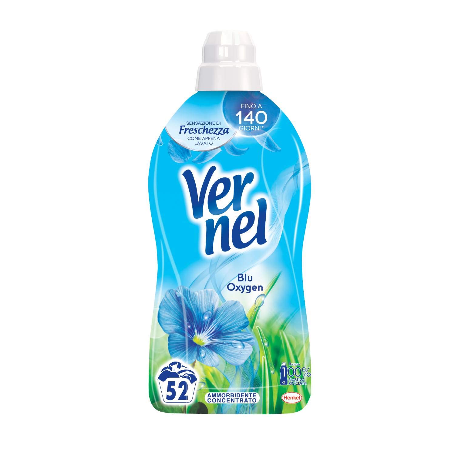 Vernel Azul Oxygen Suavizante Lavadora Concentrado Perfumado, Intensa Frescura y Suavidad, 8 x 52 Lavados