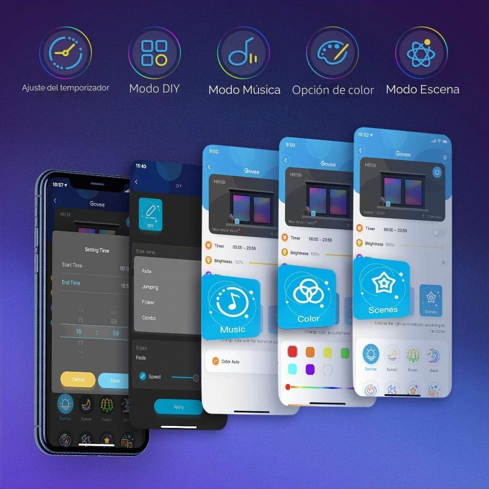 Govee Tiras LED 5m, Luces LED Habitacion WiFi Inteligente RGB Funciona con Alexa, Google Assistant y App, 64 Modo de Escena y Música para TV, Techo y Juego Electrónico (Paquete de 2)