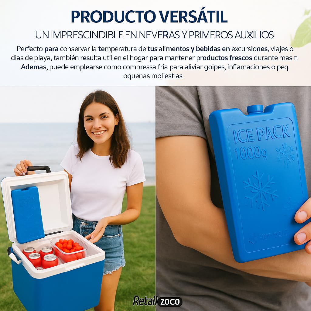 Acumulador de Frio, Bloques de Hielo para Neveras portatiles, Placas Hielo Nevera, Tamaño de la Placa 22 x 3.5 x 14.5 cm, Plástico, Incluye Pack de 2 Bloques de 1000 Gramos Cada uno - imagen 6