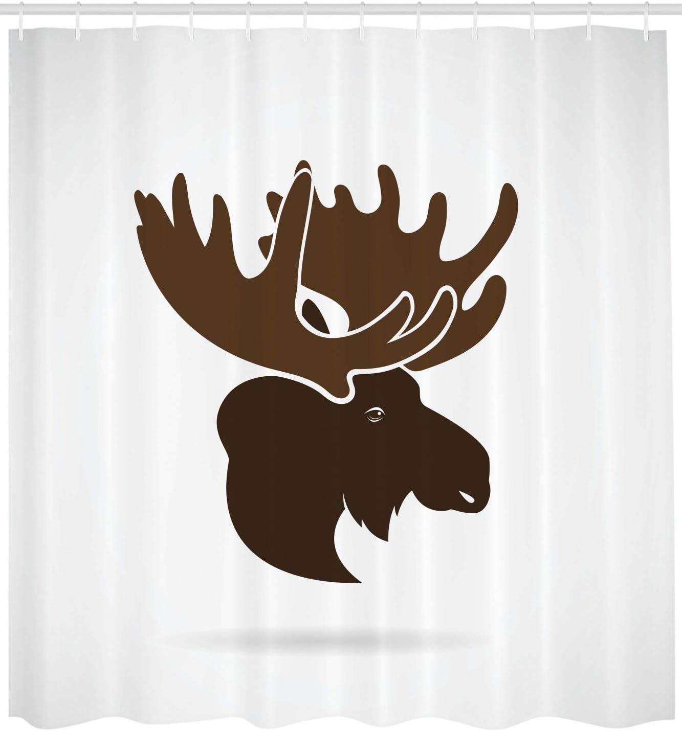 Ambesonne Moose Shower Curtain, Deer Head Canadian Northern Wilderness Mammals Hunting Graphic, Cloth Fabric Bathroom Decor Set with Hooks, 69" W x 84" L, Green Brown Army Green
