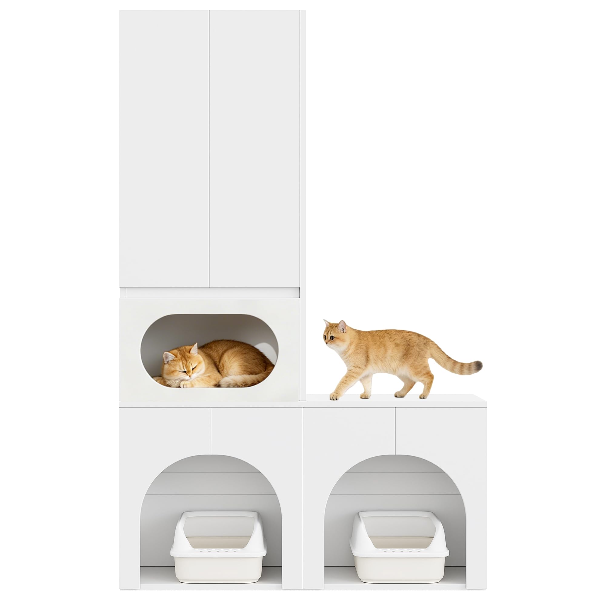 Armario alto para mascotas y espacio de almacenamiento, armario de almacenamiento para mascotas, armario alto, caja de arena para gatos, armario para 2 cajas de arena, con zona de descanso para