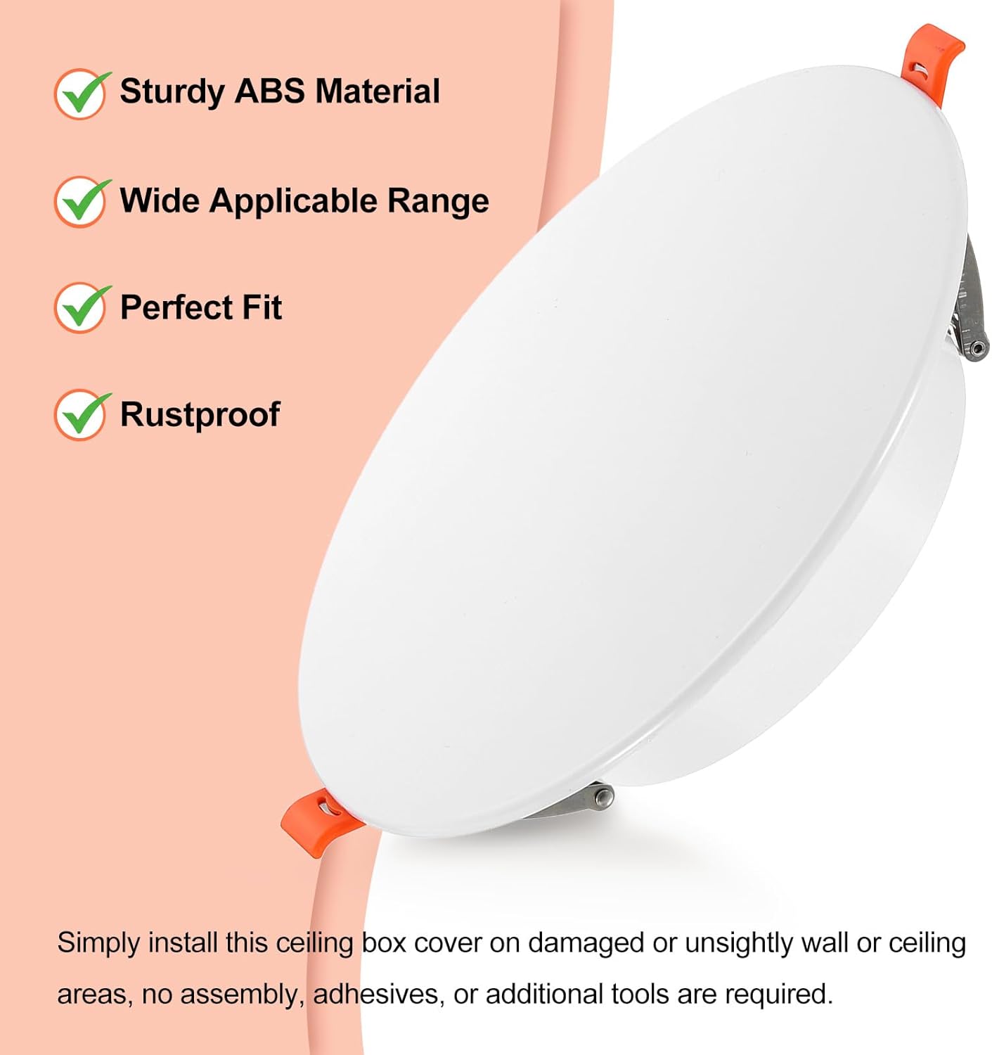 7.3-Inch Spring Mount Ceiling Cover Plates, Recessed Light Trim Wall, Downlight Hole Cap Decorative Panel with Buckle Fit 5-6.9inch Round Hole Ceiling Openings, White 2 Pack