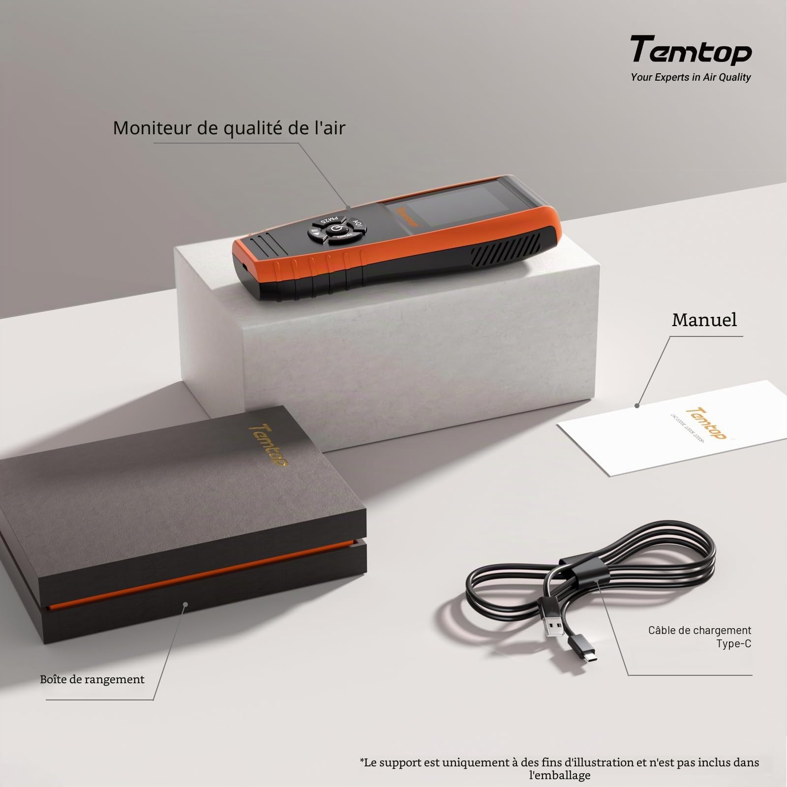 Temtop Détecteur de Qualité de l'air Appareil Mesurant PM2,5 PM10 HCHO COV AQI Température et Humidité Moniteur Qualité Air Intérieur pour Maison Bureau, LKC-1000S+2nd