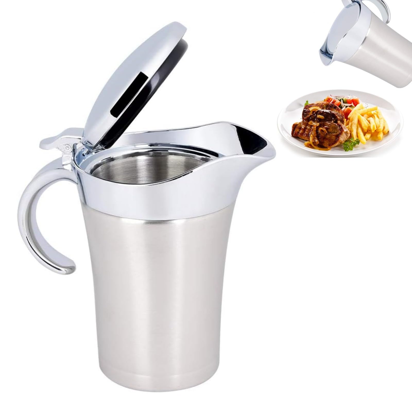 Salsiera Termica Acciaio Inox 750ml Con Coperchio - Doppia Parete Isolante Per Salse Calde E Fredde