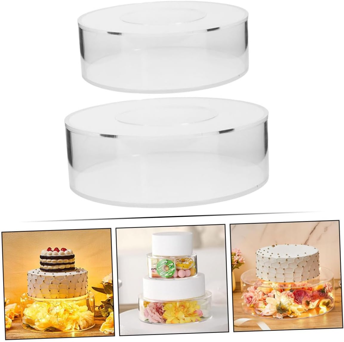2Pcs Transparent Round Acrylic Cake Stand Risers Fillable Dessert Rack for Weddings Birthdays Parties Display for Cupcakes Cookies Snacks Elegant Decorative Serving Tray