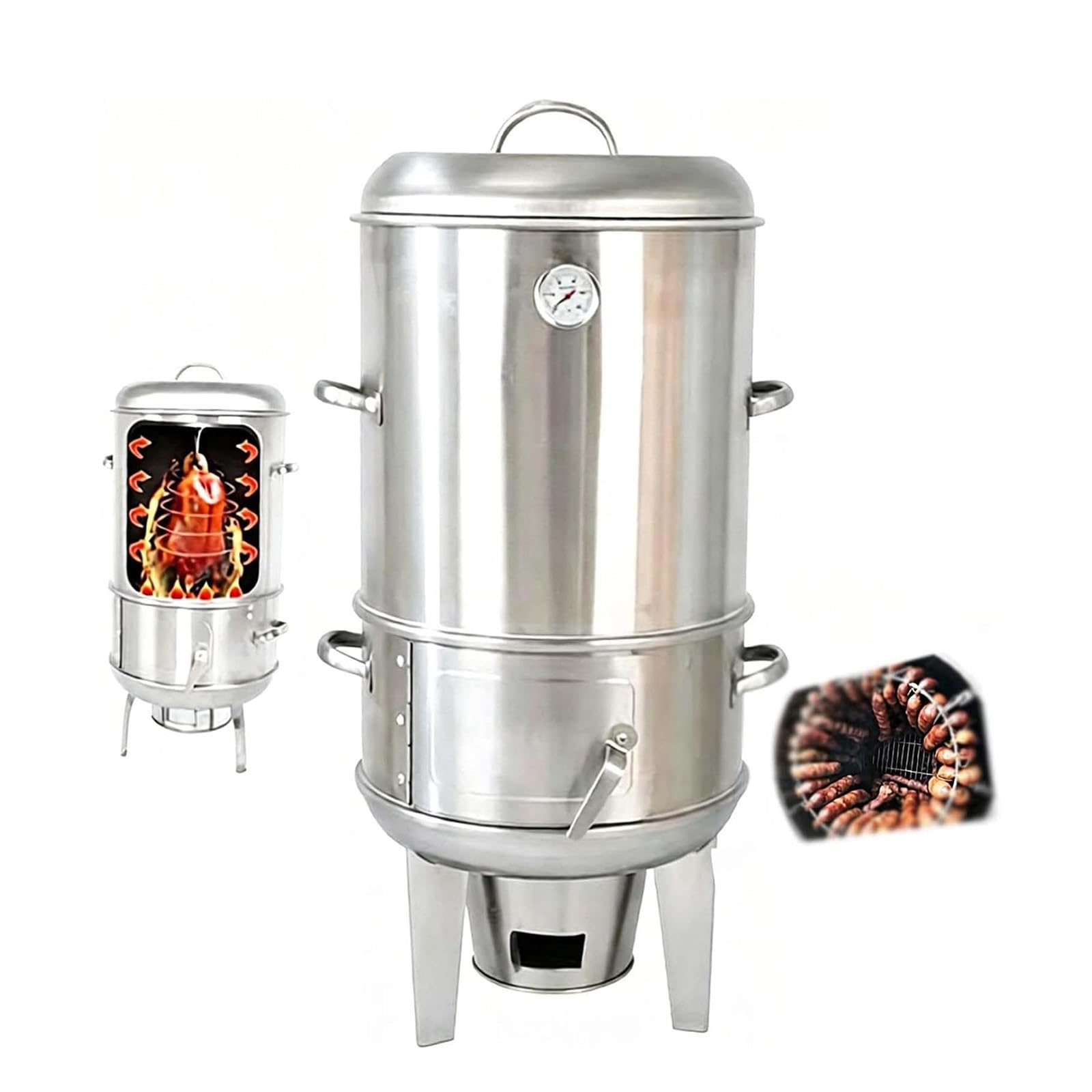 Barbecue Affumicatore 3 in 1, Barril para Asar Carne | Barbecue A Carbone Con Griglia Piatta, 3 Modalità Di Cottura, Barile Rimovibile, Coperchio, Vassoio Per Carbone E Supporto