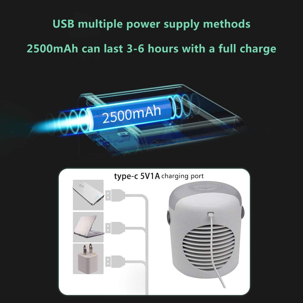 Portable Air Conditioner USB Charging Portable Air Conditioner Fan with 3 Speeds 7 Colors Cordless Personal Air Cooler with Handle for Home with 4 Ice Trays/2500AM Mobile Lithium Battery