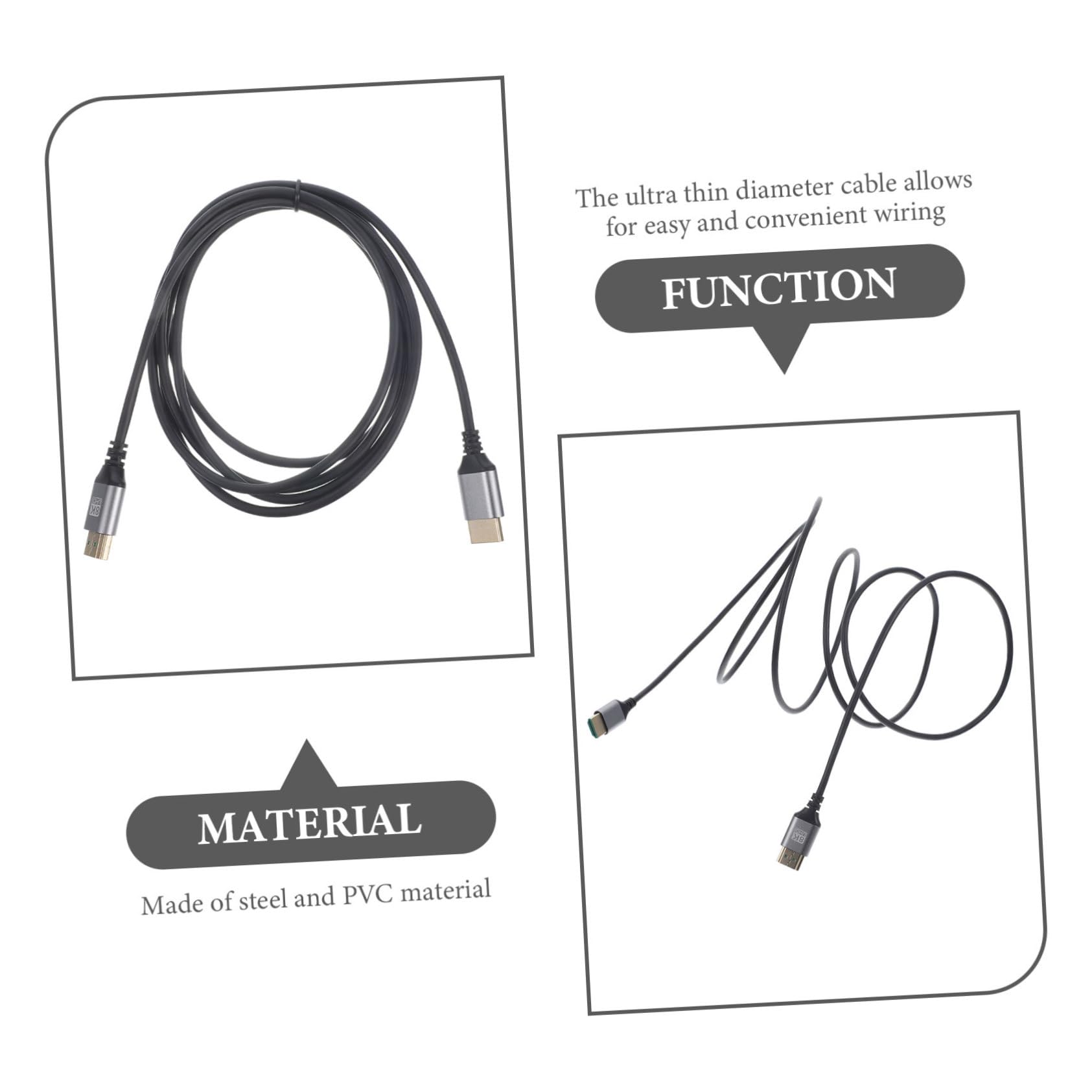 NULYLU 2m Male to Male Video Cable Flexible High Speed Cord for Monitors and Ultra Thin Design for Easy Installation for Tvs and