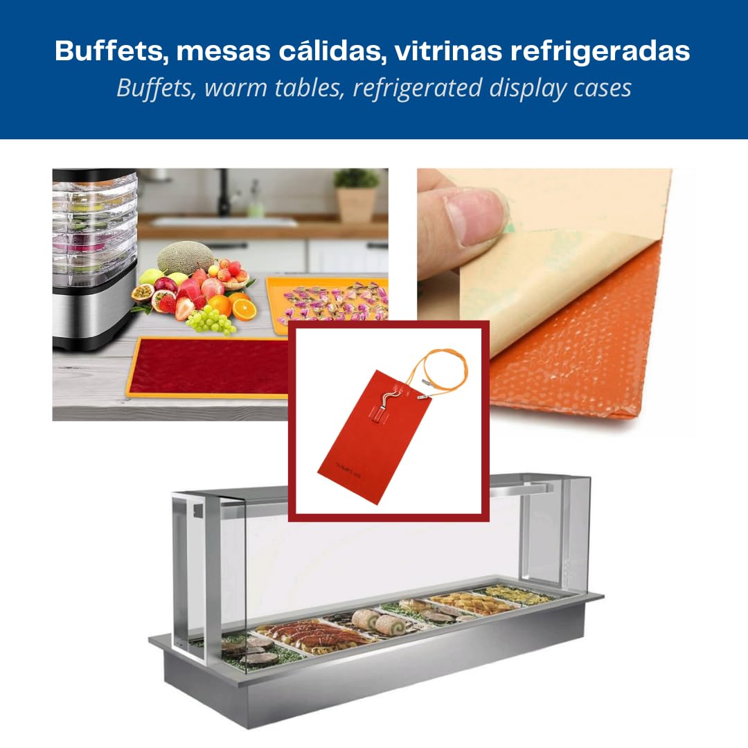 Résistance silicone auto-adhésive pour évaporateur 100 W 220 V | Pour buffets, tables chaudes, vitrines réfrigérées | Chauffe-huile | Presses thermiques, moules, plaques chauffantes